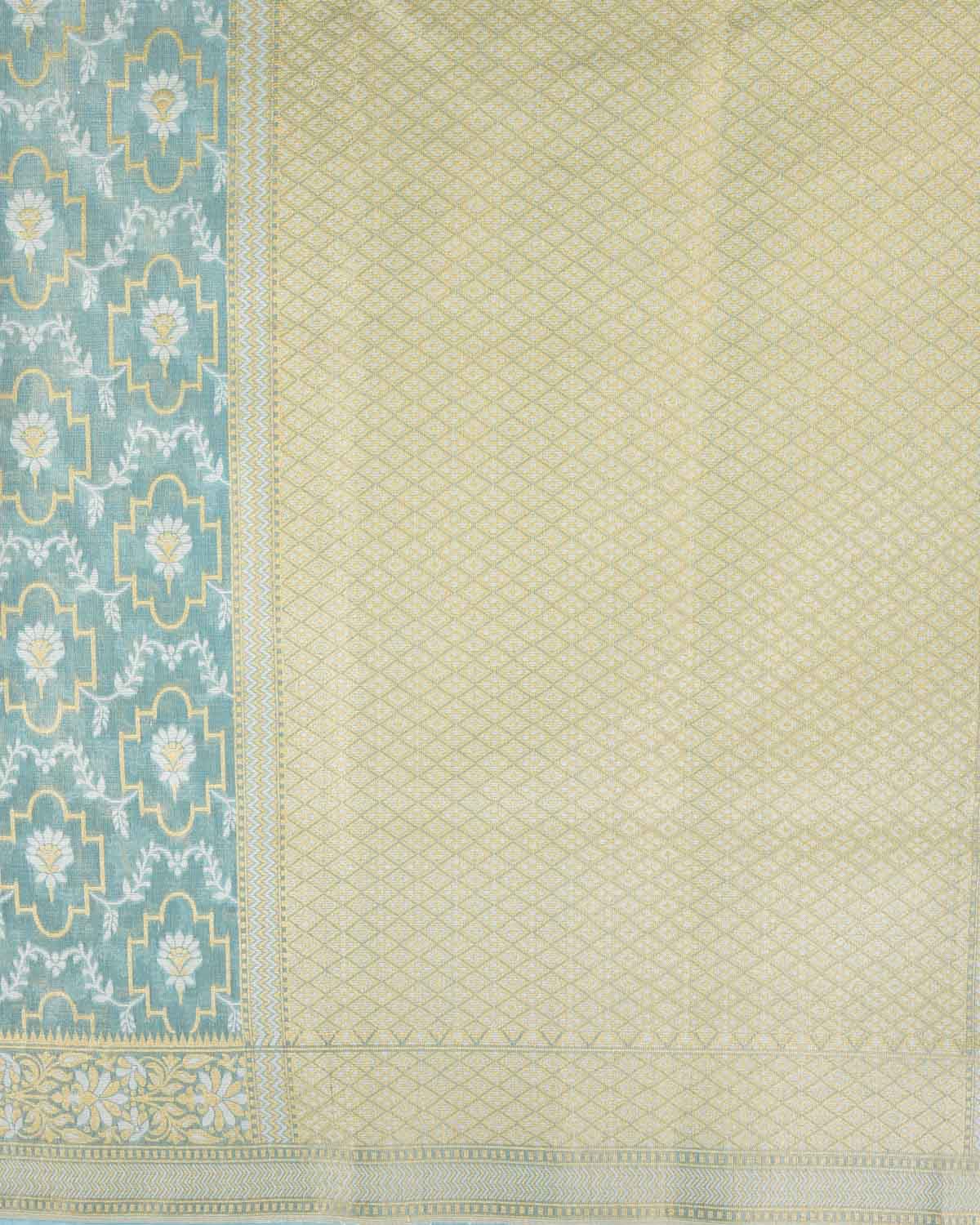 Metallic Blue Zari & Resham Jangla Cutwork Brocade Woven Art Cotton Tissue Banarasi Saree-HolyWeaves