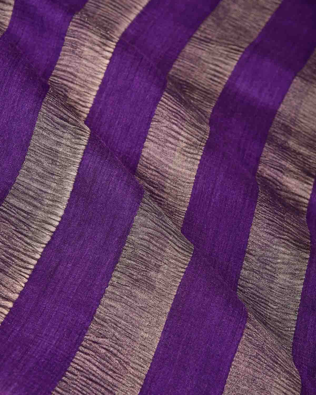 Purple Crush Gold Zari Stripes Brocade Handwoven Muga Silk Banarasi Saree-HolyWeaves