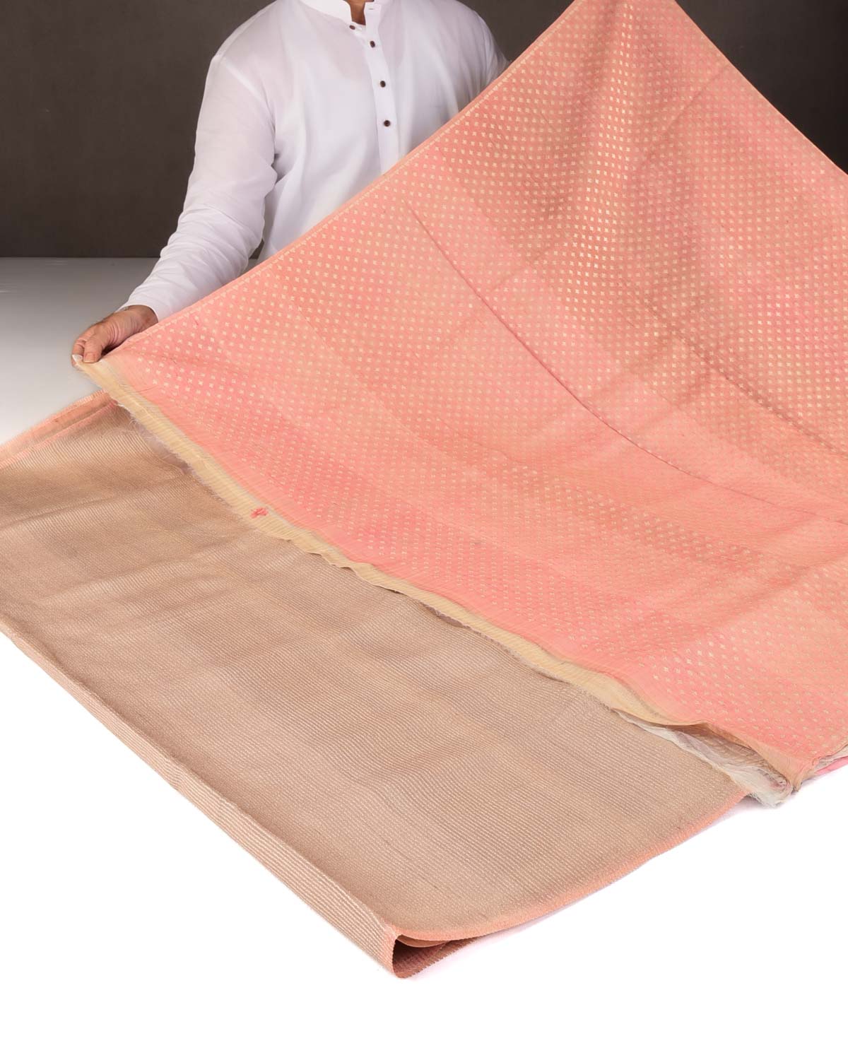 Mauve Hand Brush Dye Gold Zari Ellipse Cutwork Brocade Handwoven Kora Tasar Silk Banarasi Saree-HolyWeaves