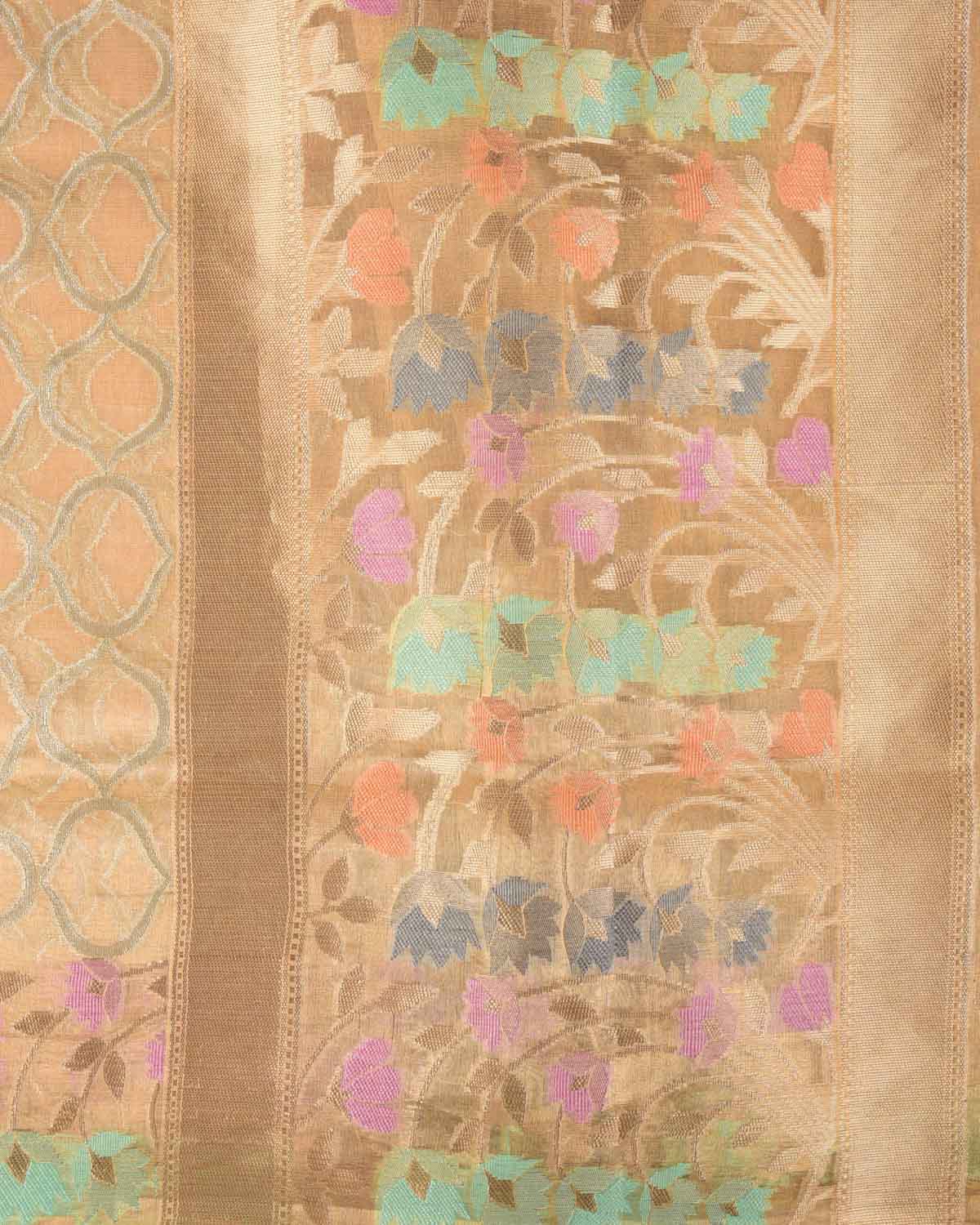 Metallic Gold Silver Zari Grids Cutwork Brocade Woven Tissue Banarasi Saree with Meenekari Border Pallu-HolyWeaves