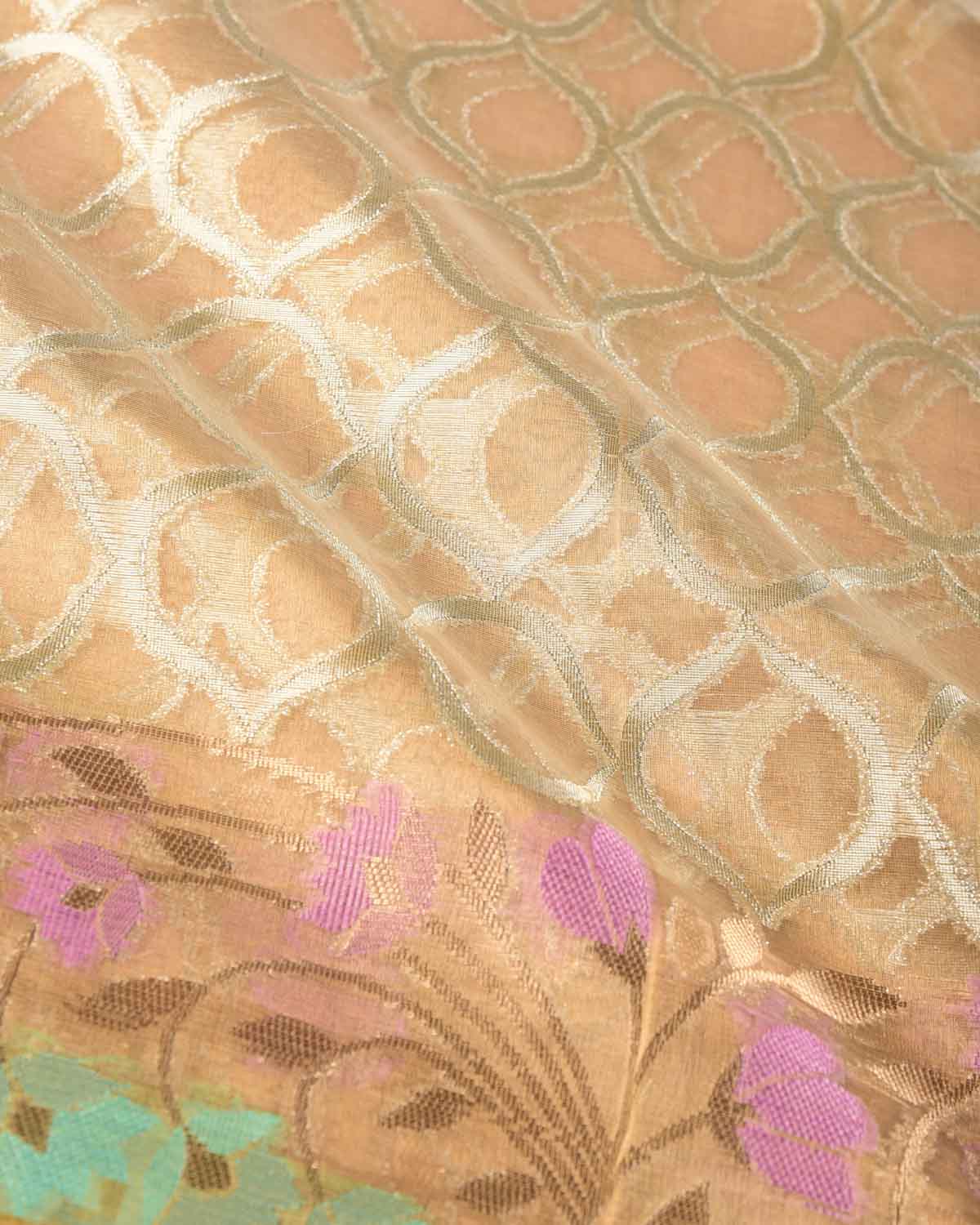 Metallic Gold Silver Zari Grids Cutwork Brocade Woven Tissue Banarasi Saree with Meenekari Border Pallu-HolyWeaves