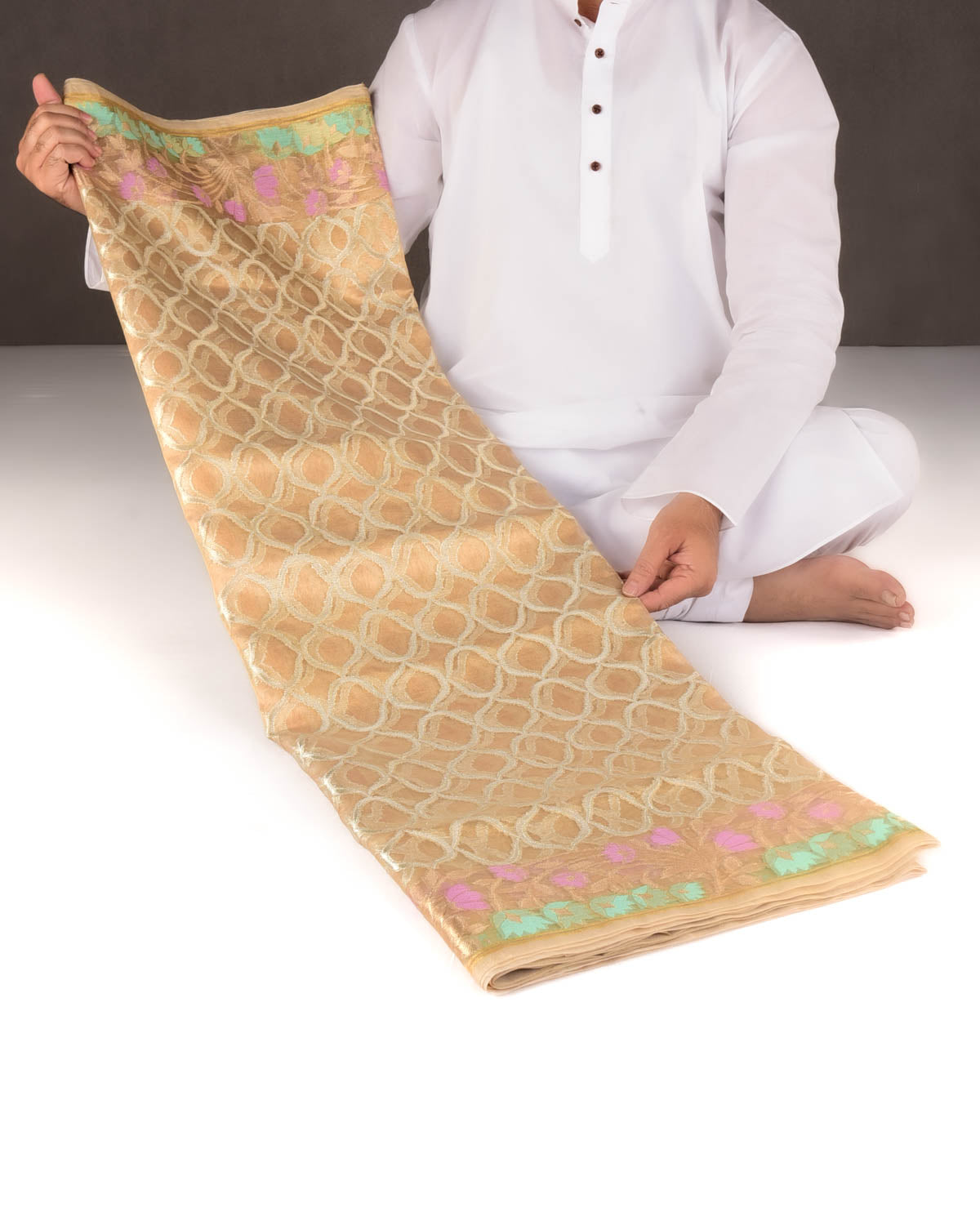 Metallic Gold Silver Zari Grids Cutwork Brocade Woven Tissue Banarasi Saree with Meenekari Border Pallu-HolyWeaves