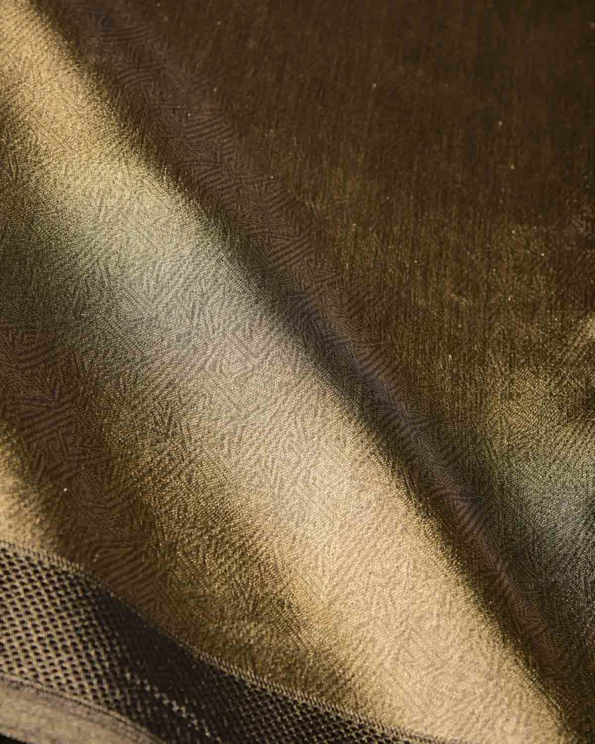 Metallic Gold WATERMARK Abstract Geometry Brocade Handwoven Kora Silk Banarasi Saree-HolyWeaves