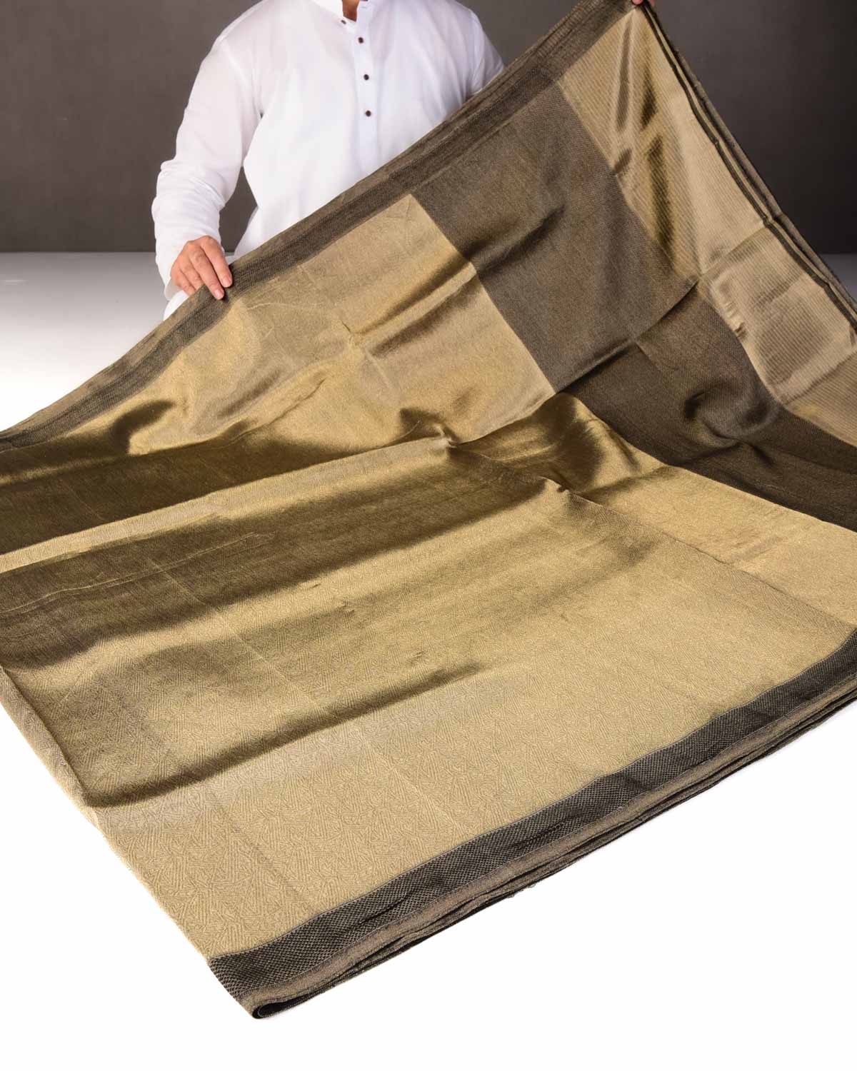 Metallic Gold WATERMARK Abstract Geometry Brocade Handwoven Kora Silk Banarasi Saree-HolyWeaves