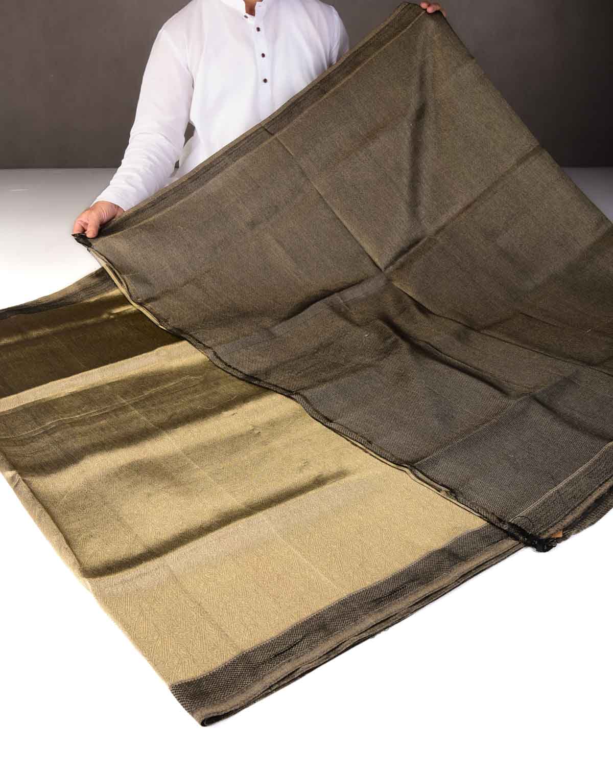 Metallic Gold WATERMARK Abstract Geometry Brocade Handwoven Kora Silk Banarasi Saree-HolyWeaves