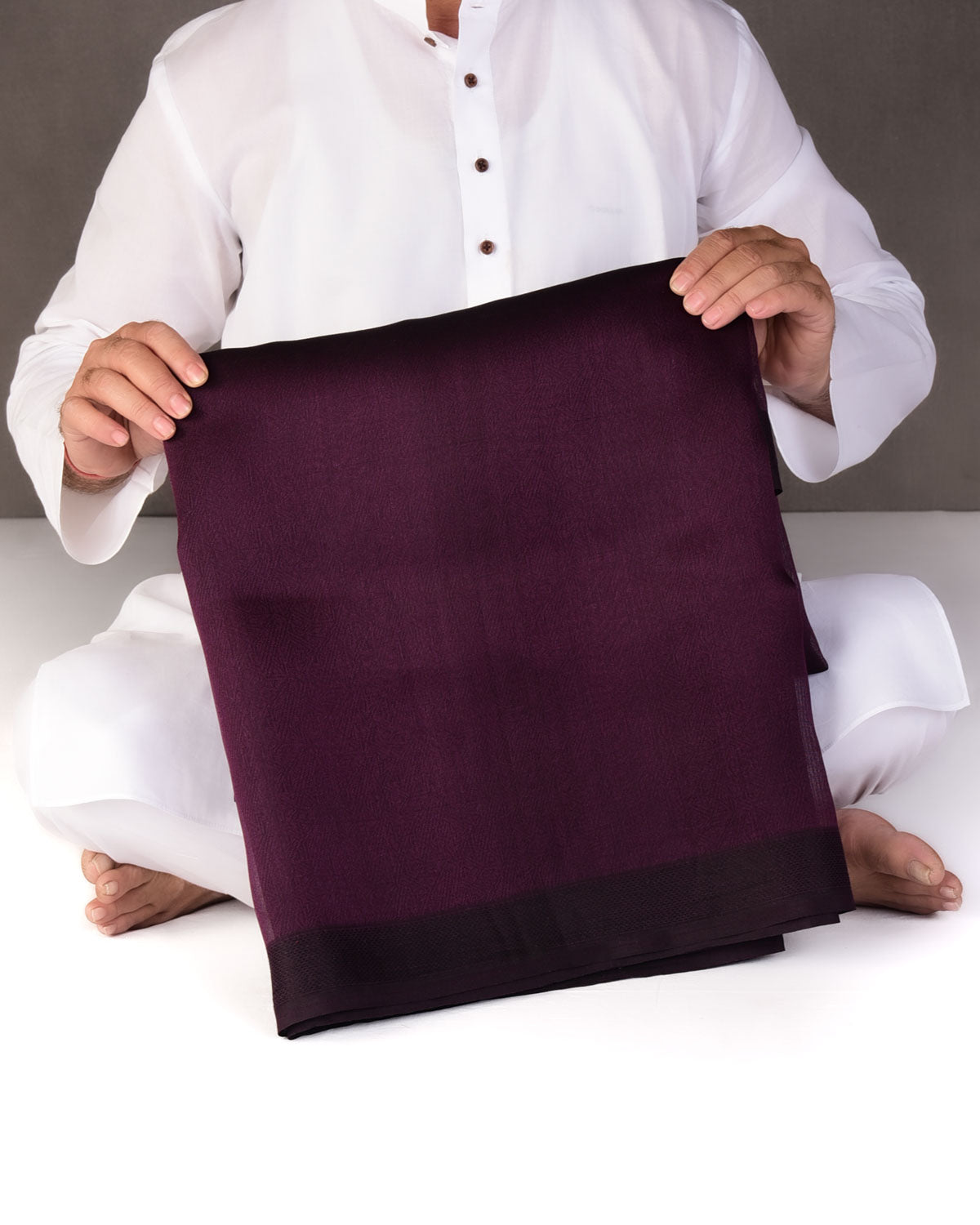 Purple WATERMARK Abstract Geometry Brocade Handwoven Kora Silk Banarasi Saree-HolyWeaves