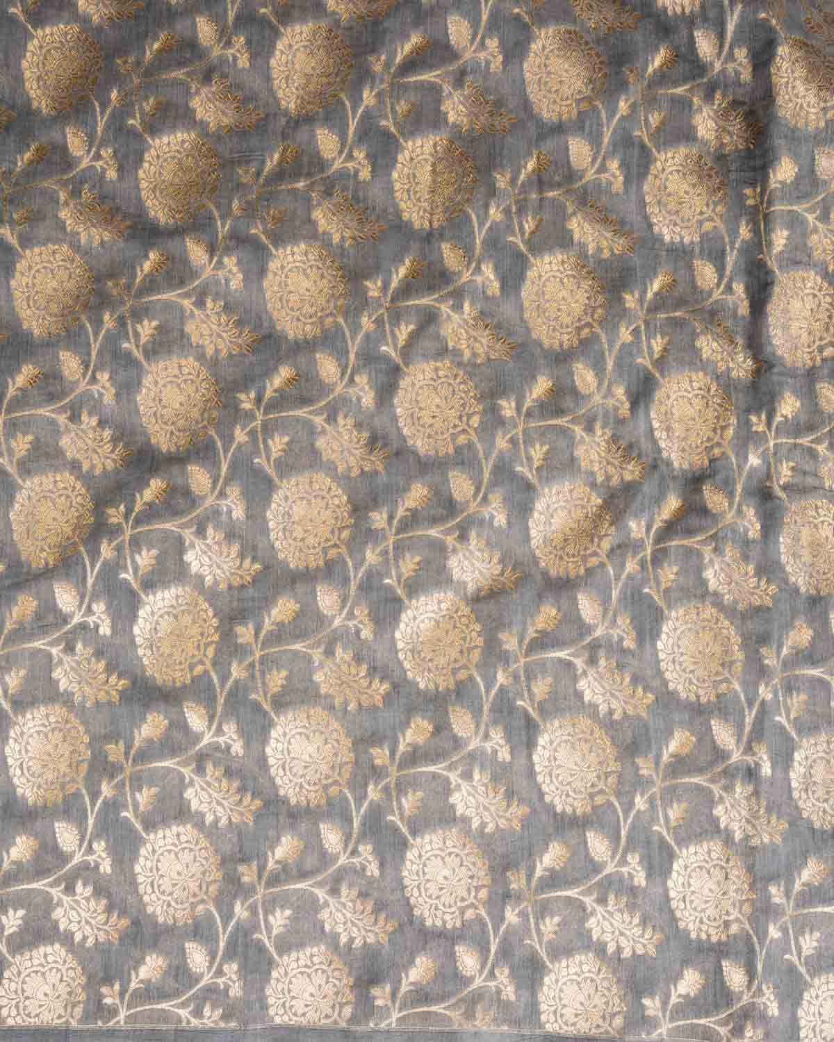 Gray Dye Gold Zari Floral Jaal Cutwork Brocade Woven Cotton Silk Banarasi Saree