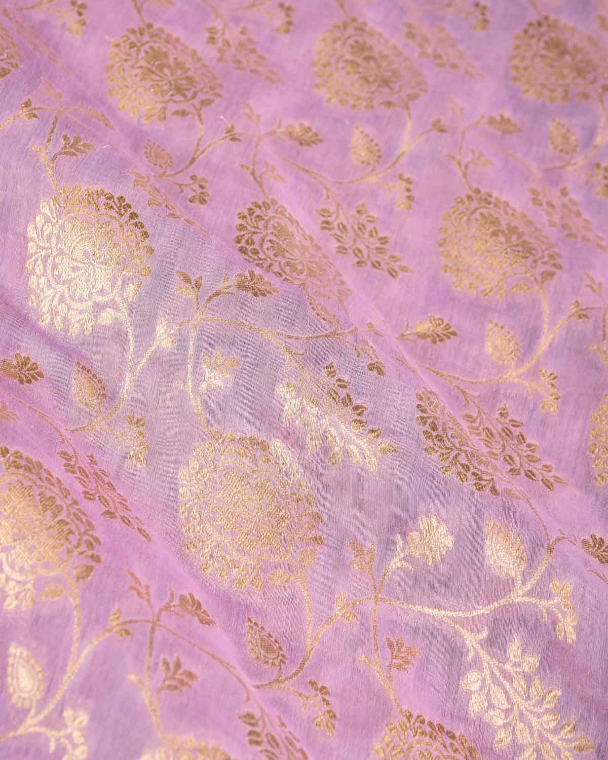 Mauve Dye Gold Zari Floral Jaal Cutwork Brocade Woven Cotton Silk Banarasi Saree