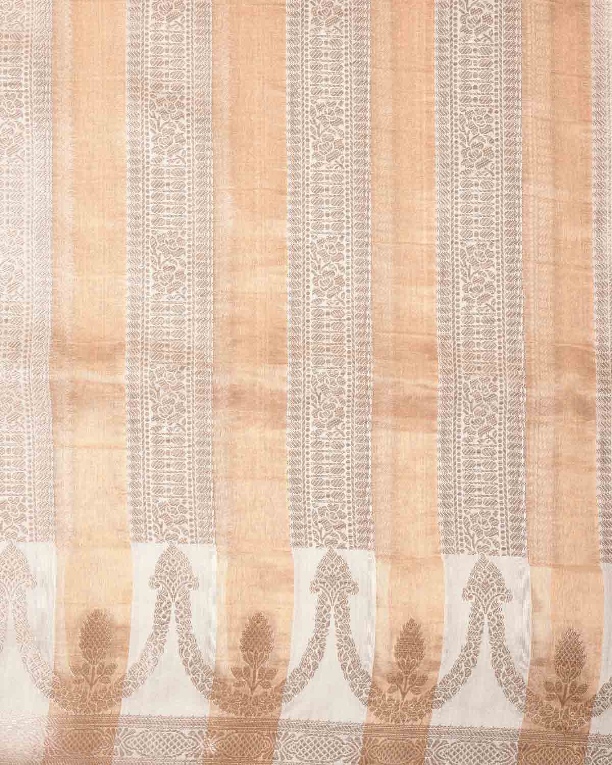 Metallic Gold 2-tone Zari Panels Cutwork Brocade Woven Kora Tissue Banarasi Saree-HolyWeaves