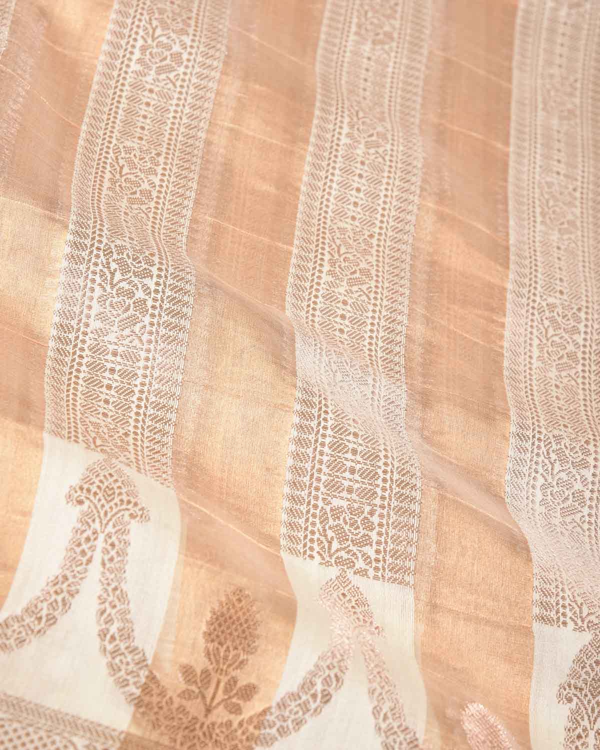 Metallic Gold 2-tone Zari Panels Cutwork Brocade Woven Kora Tissue Banarasi Saree-HolyWeaves
