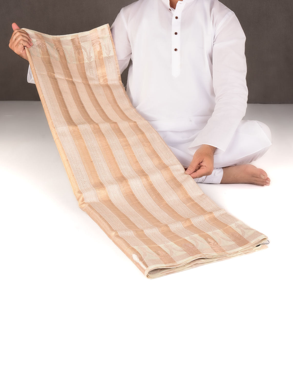 Metallic Gold 2-tone Zari Panels Cutwork Brocade Woven Kora Tissue Banarasi Saree-HolyWeaves