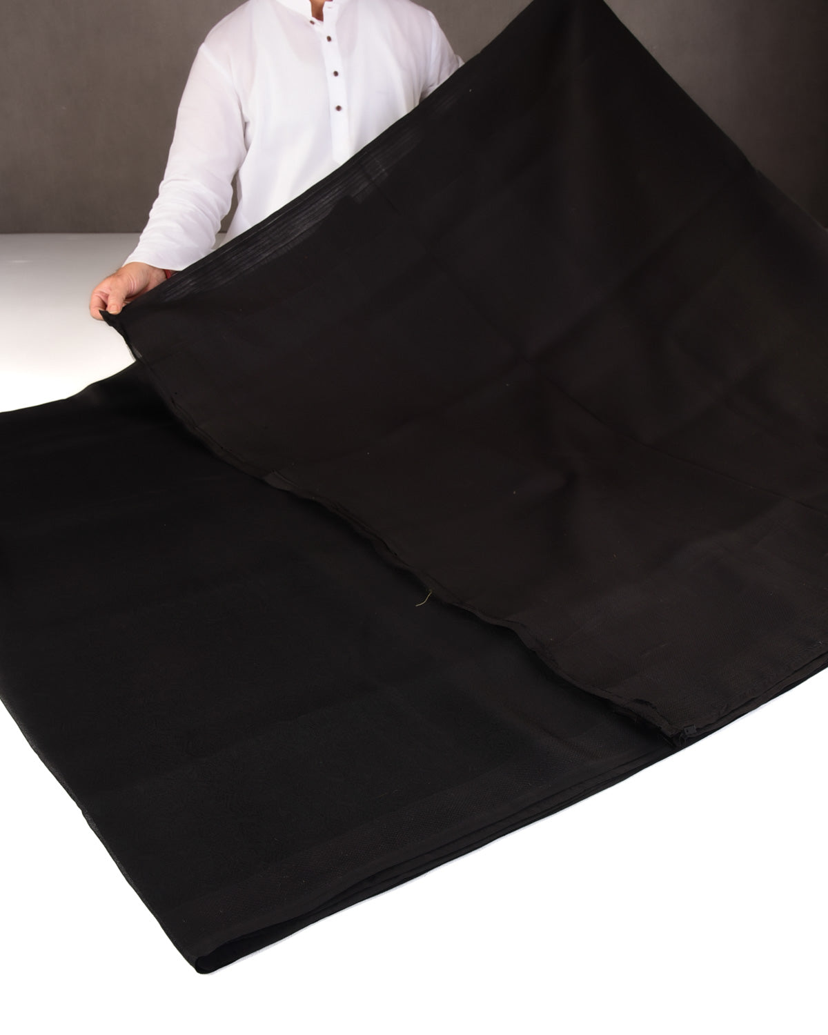 Black WATERMARK Spider Web Tanchoi Handwoven Kora Silk Banarasi Saree-HolyWeaves
