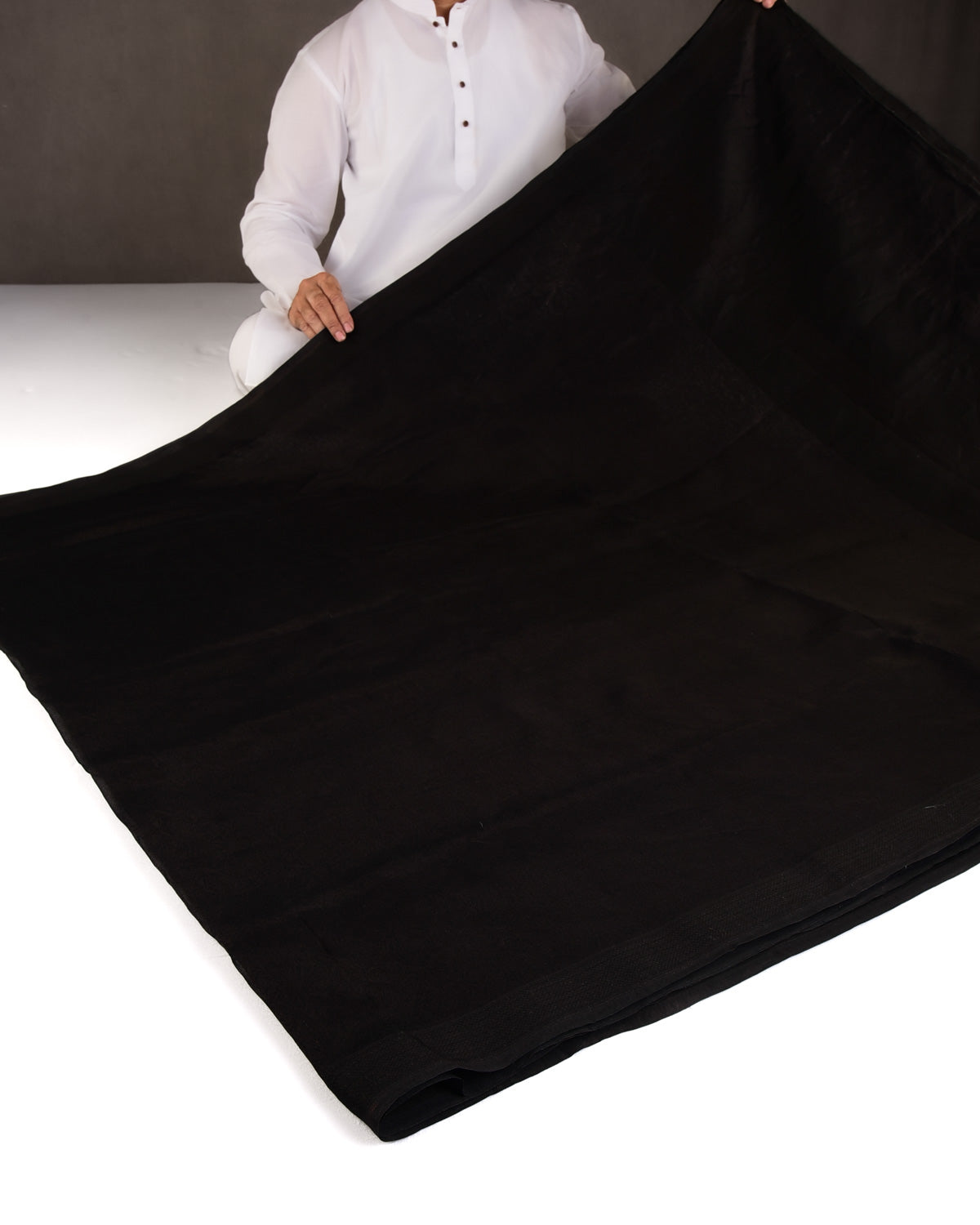 Black WATERMARK Spider Web Brocade Handwoven Kora Tissue Banarasi Saree-HolyWeaves
