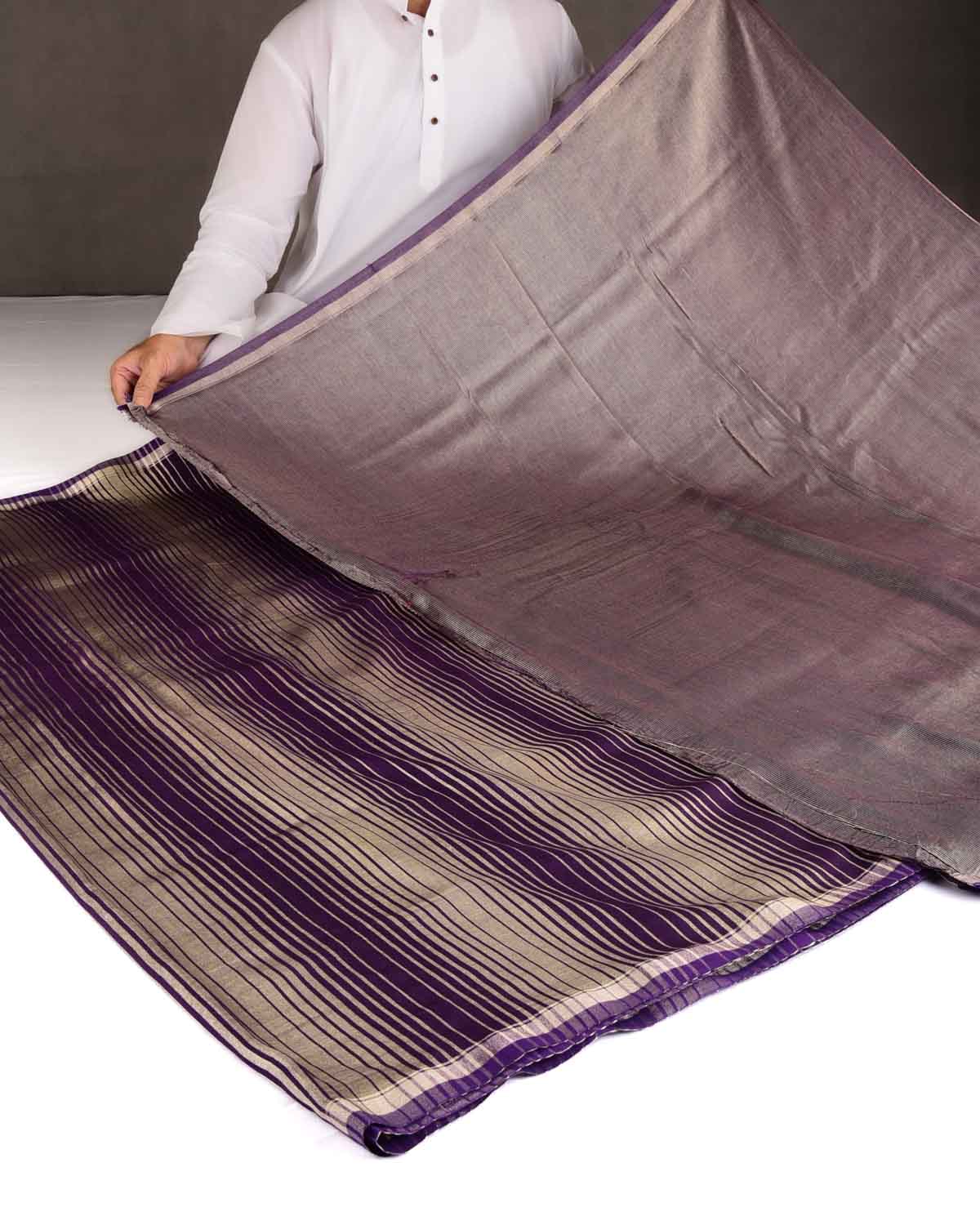 Purple Gold Zari Graduated Stripes Brocade Woven Muga Silk Banarasi Saree