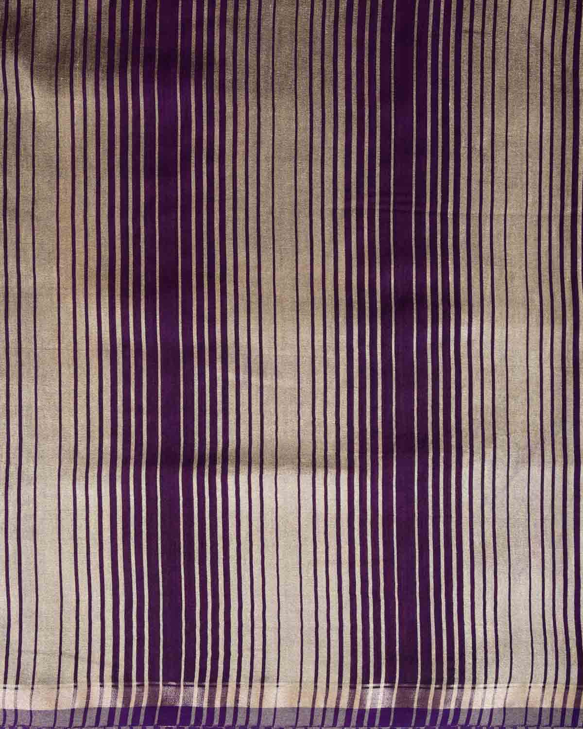 Purple Gold Zari Graduated Stripes Brocade Woven Muga Silk Banarasi Saree