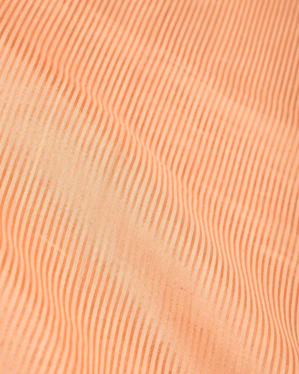 Peach Gold Zari Stripes Brocade Woven Cotton Silk Banarasi Saree with Tissue Blouse Piece