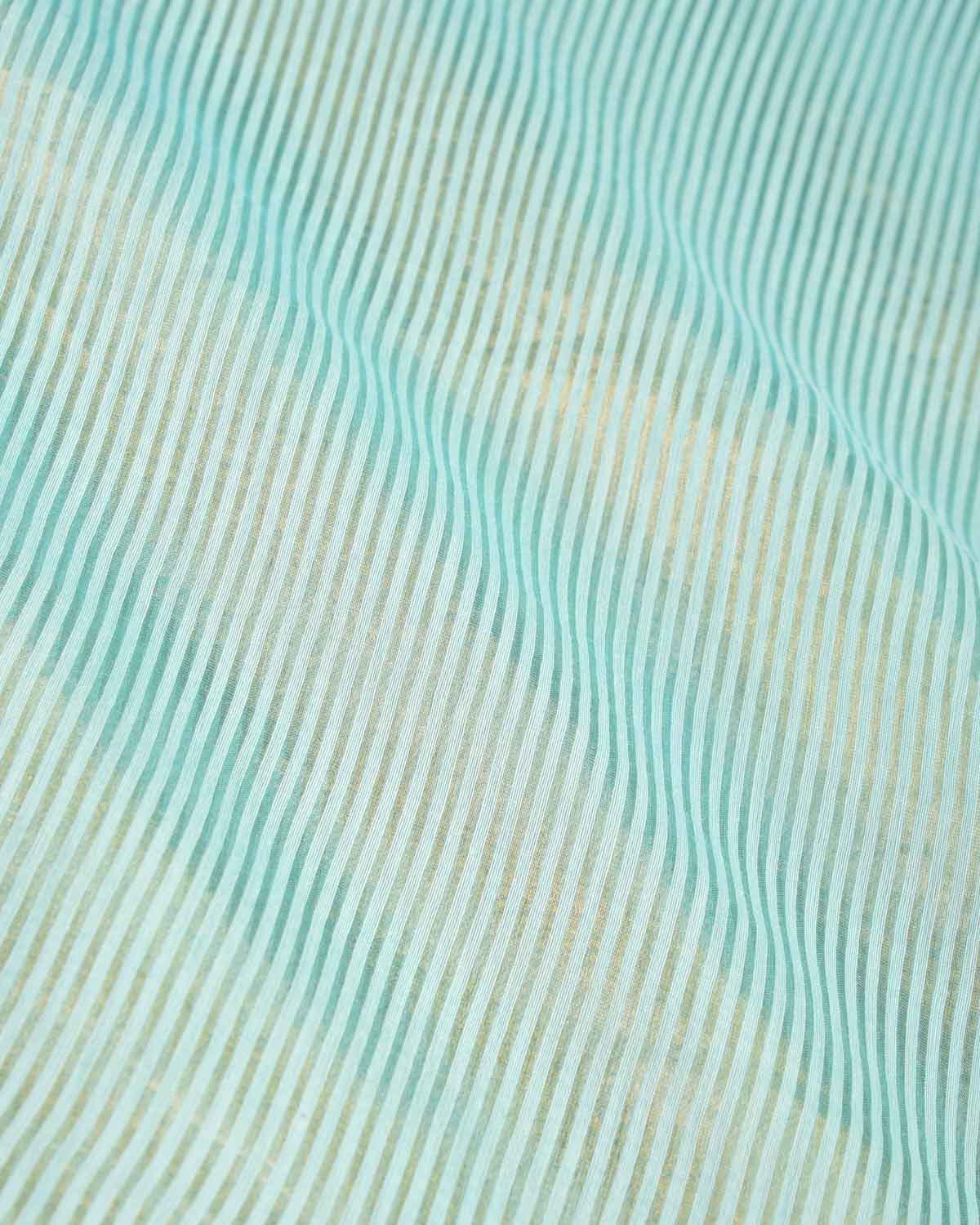 Blue Gold Zari Stripes Brocade Woven Cotton Silk Banarasi Saree with Tissue Blouse Piece