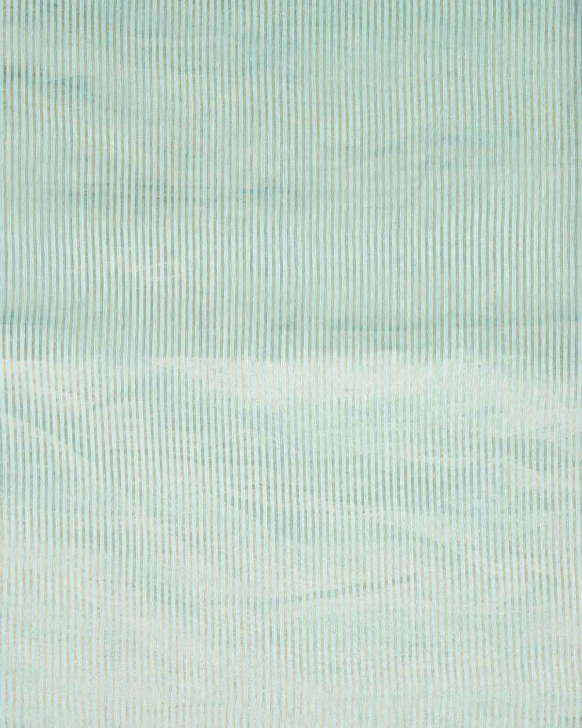Blue Gold Zari Stripes Brocade Woven Cotton Silk Banarasi Saree with Tissue Blouse Piece