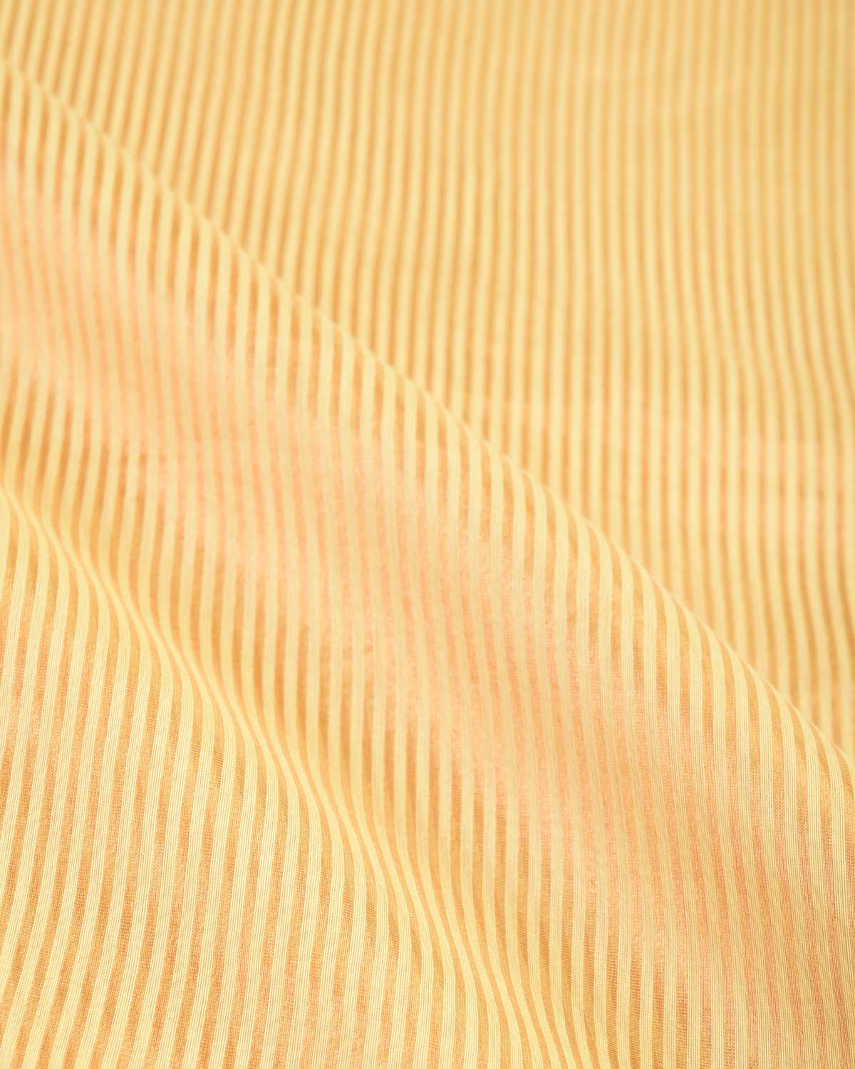Yellow Gold Zari Stripes Brocade Woven Cotton Silk Banarasi Saree with Tissue Blouse Piece