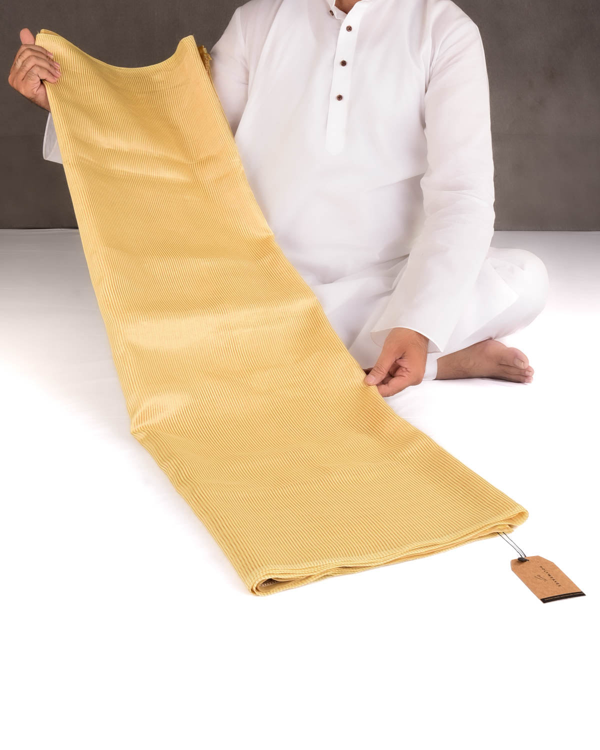 Yellow Gold Zari Stripes Brocade Woven Cotton Silk Banarasi Saree with Tissue Blouse Piece