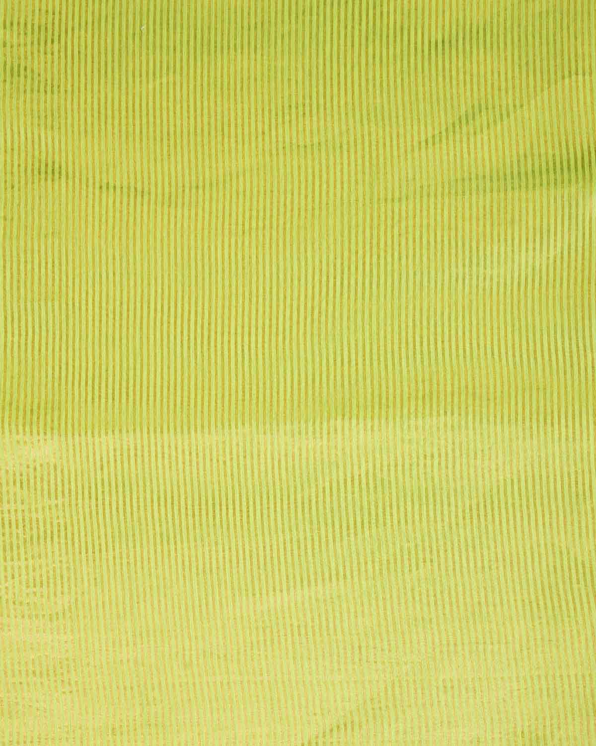 Green Gold Zari Stripes Brocade Woven Cotton Silk Banarasi Saree with Tissue Blouse Piece