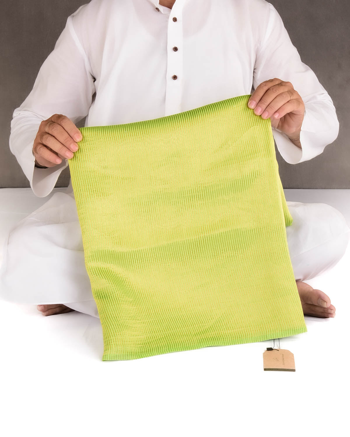 Green Gold Zari Stripes Brocade Woven Cotton Silk Banarasi Saree with Tissue Blouse Piece