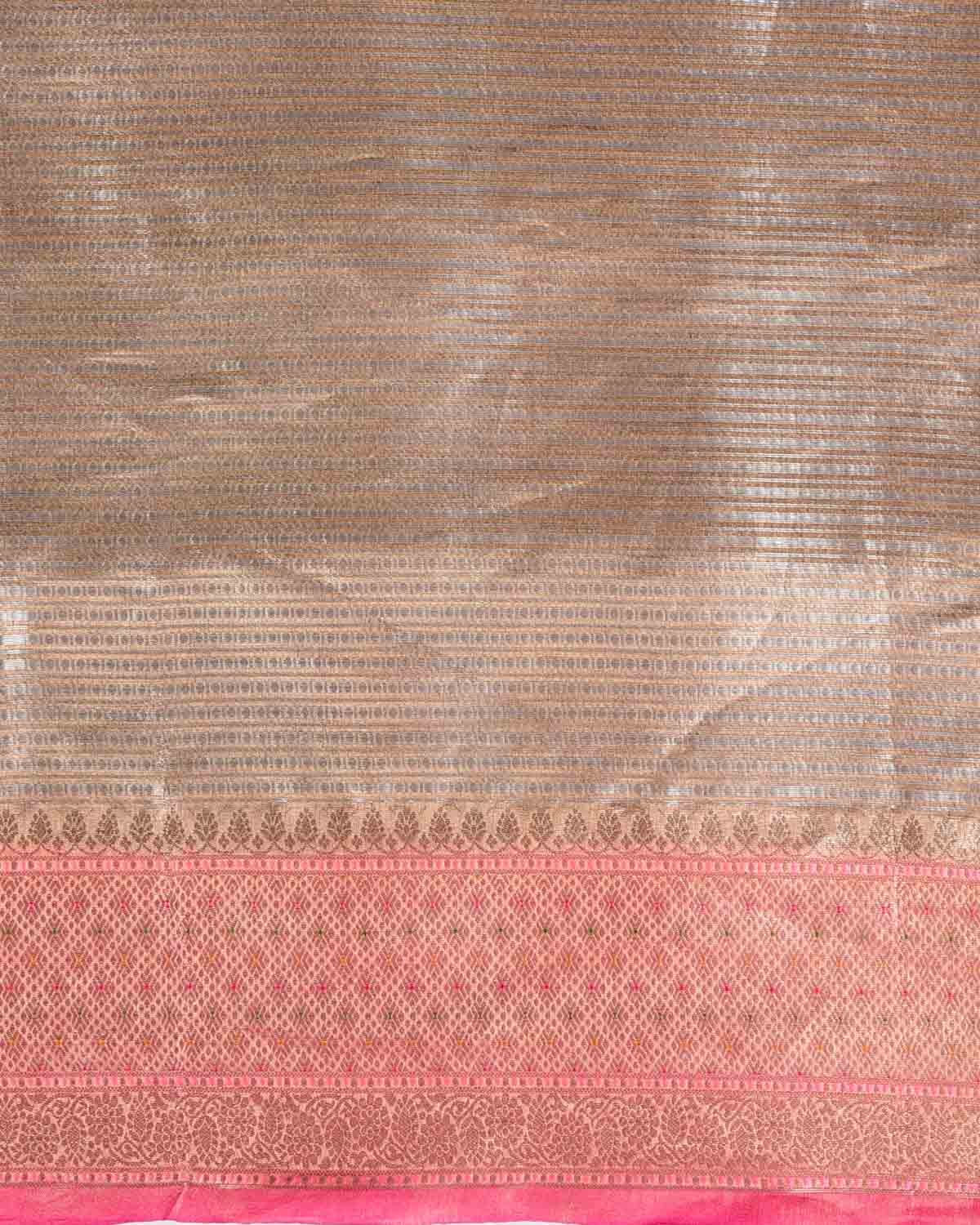Metallic Brown Gold & Silver Zari Contemporary Brocade Woven Kora Tissue Banarasi Saree
