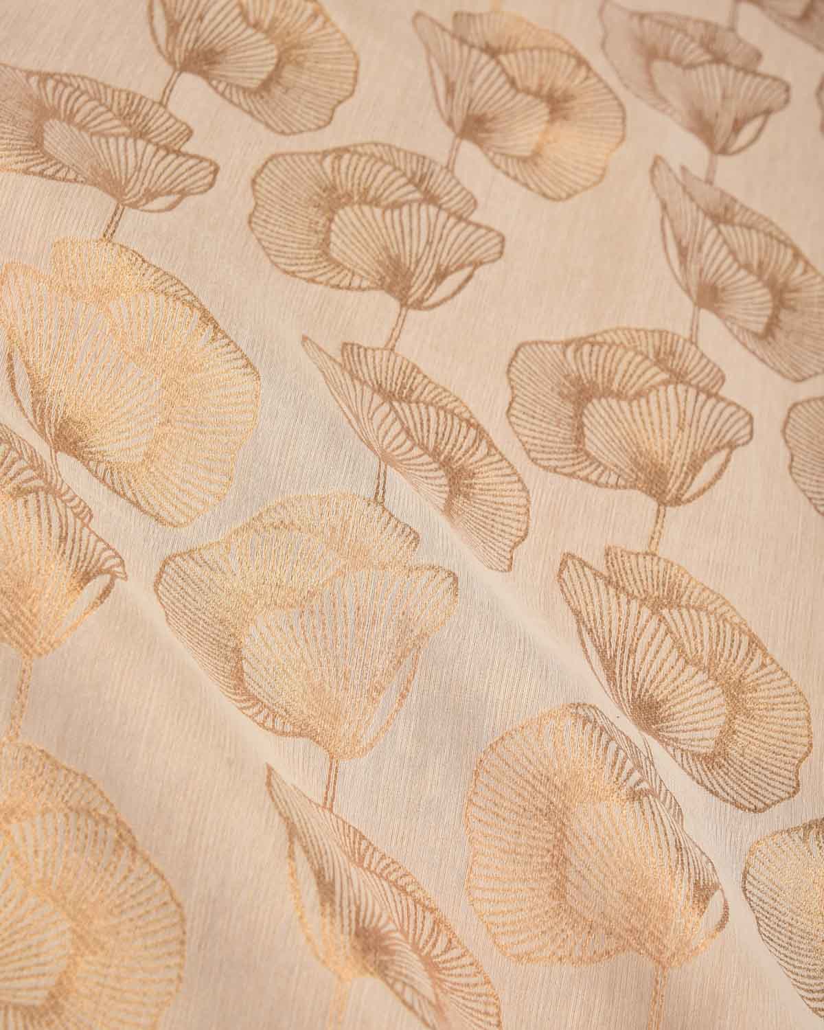 Cream Gold Zari Floral Contemporary Brocade Woven Cotton Silk Banarasi Saree-HolyWeaves