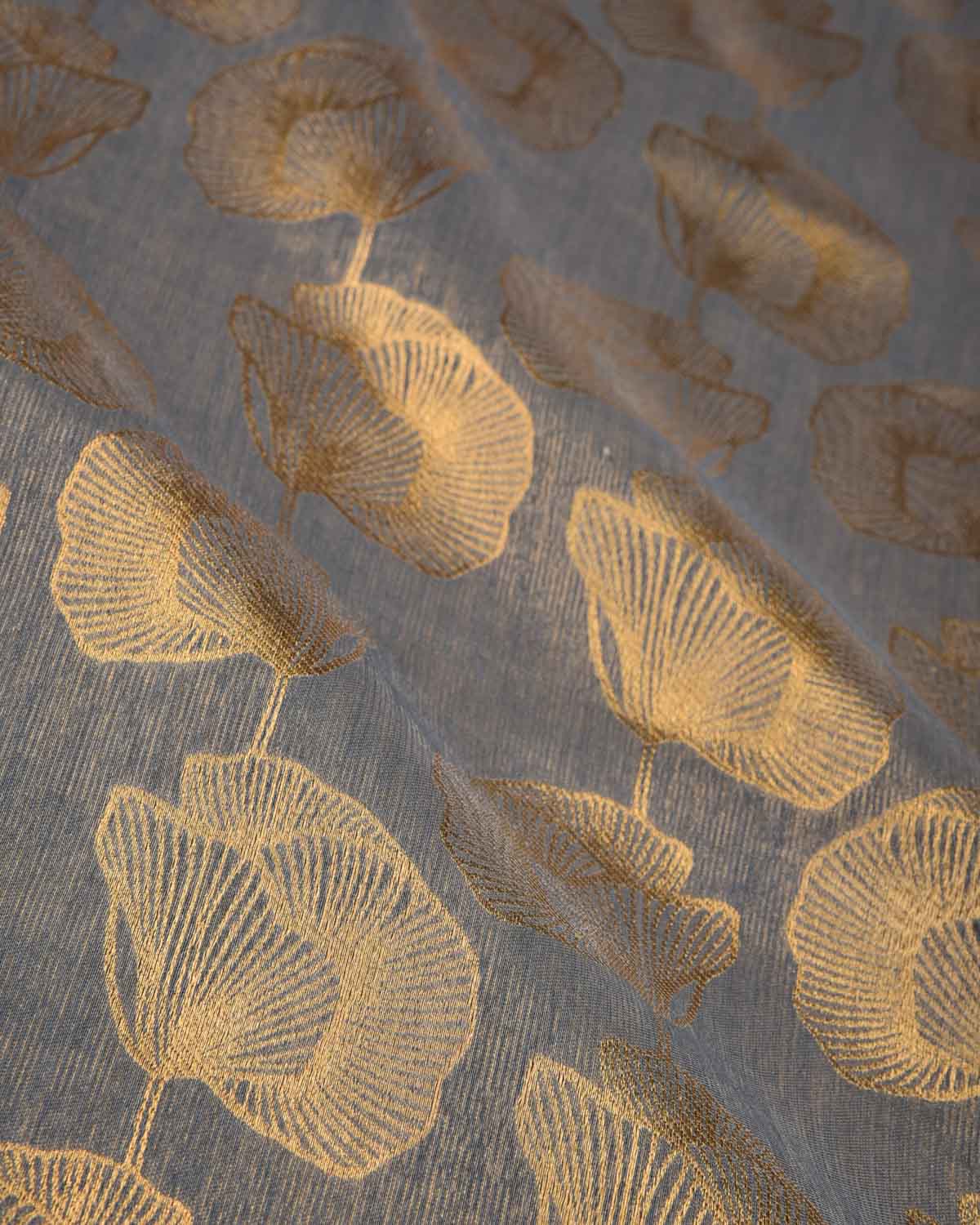 Gray Gold Zari Floral Contemporary Brocade Woven Cotton Silk Banarasi Saree-HolyWeaves