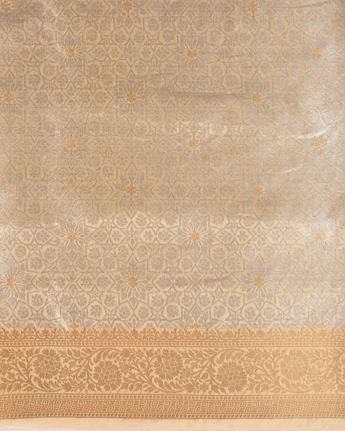 Metallic Gold Zari Kaleidoscopic Brocade Woven Kora Tissue Banarasi Saree