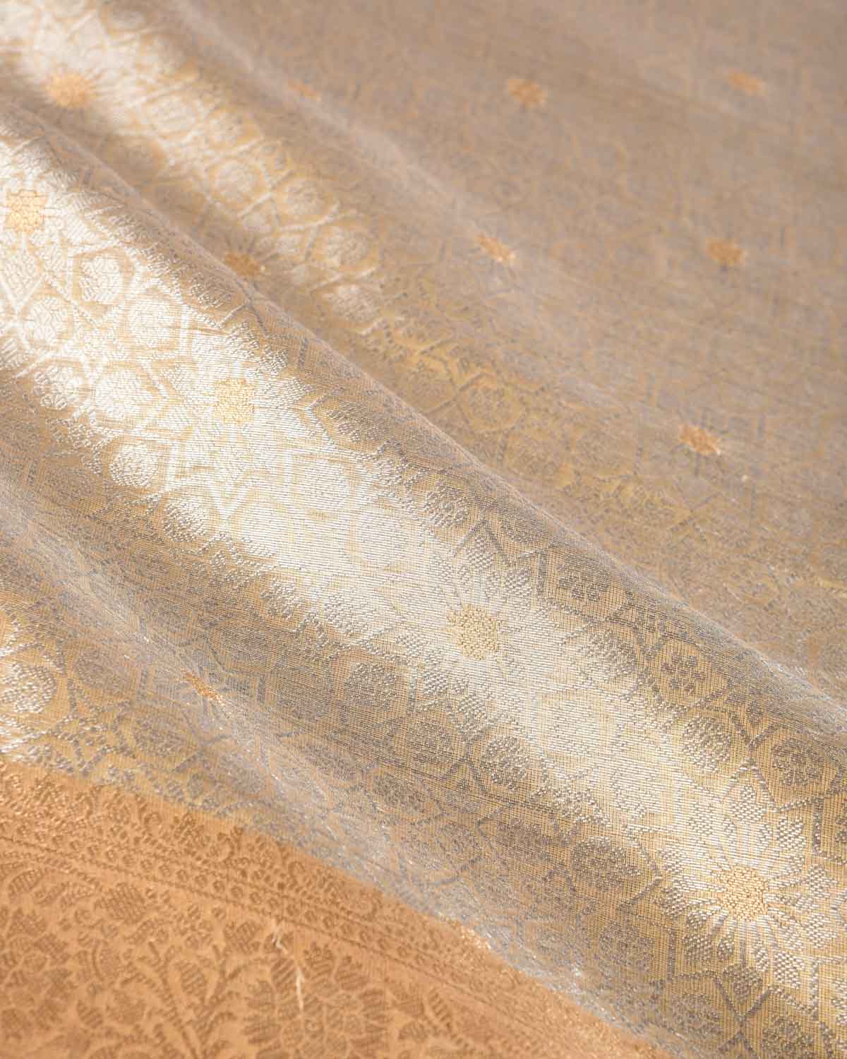 Metallic Gold Zari Kaleidoscopic Brocade Woven Kora Tissue Banarasi Saree