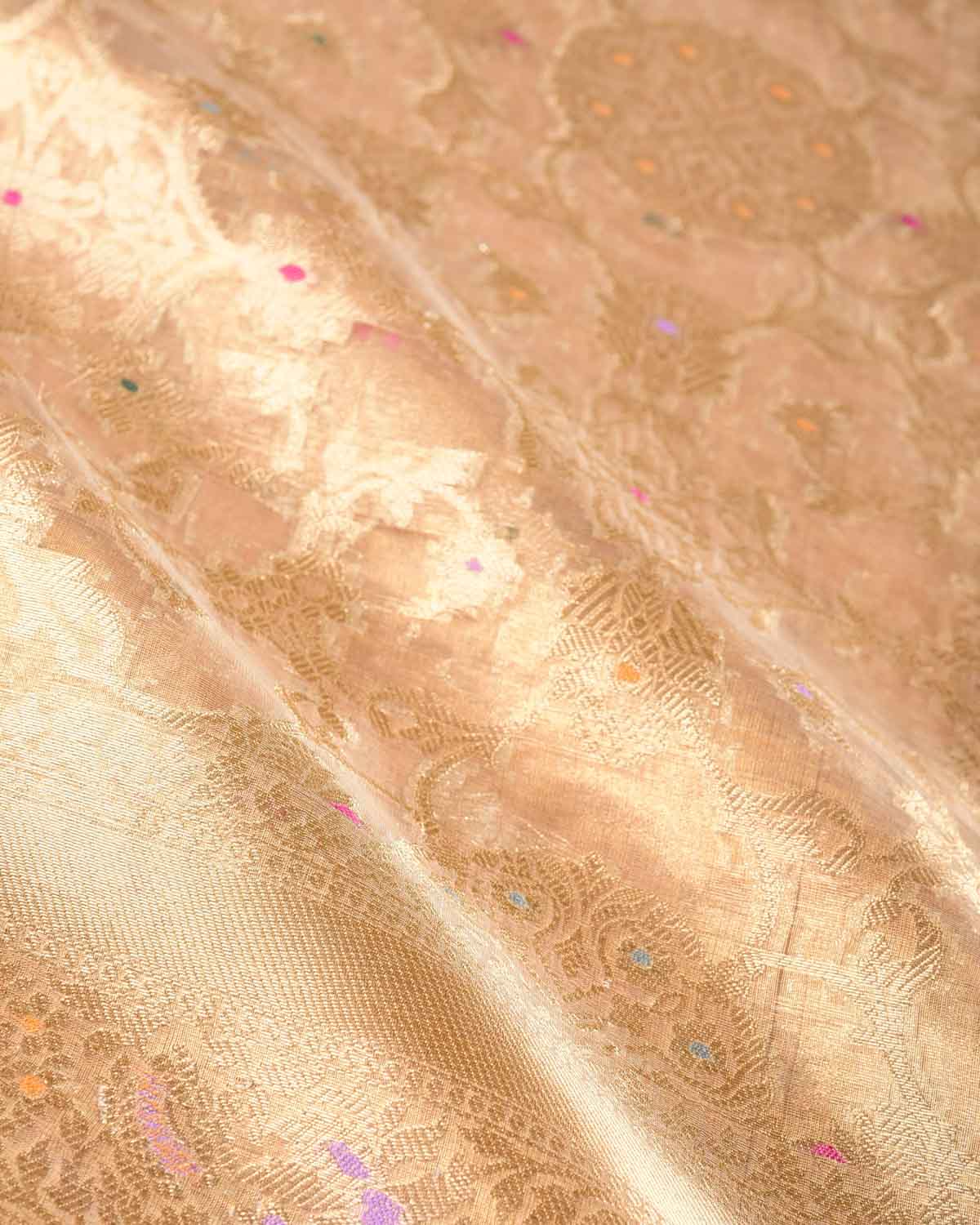 Metallic Gold Zari Floral Meenekari Jaal Brocade Woven Kora Tissue Banarasi Saree