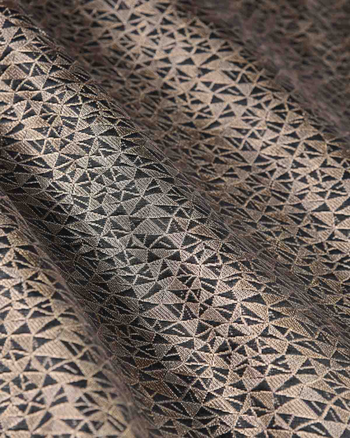 Black Abstract Triangles Geometric Brocade Handwoven Katan Silk Banarasi Saree