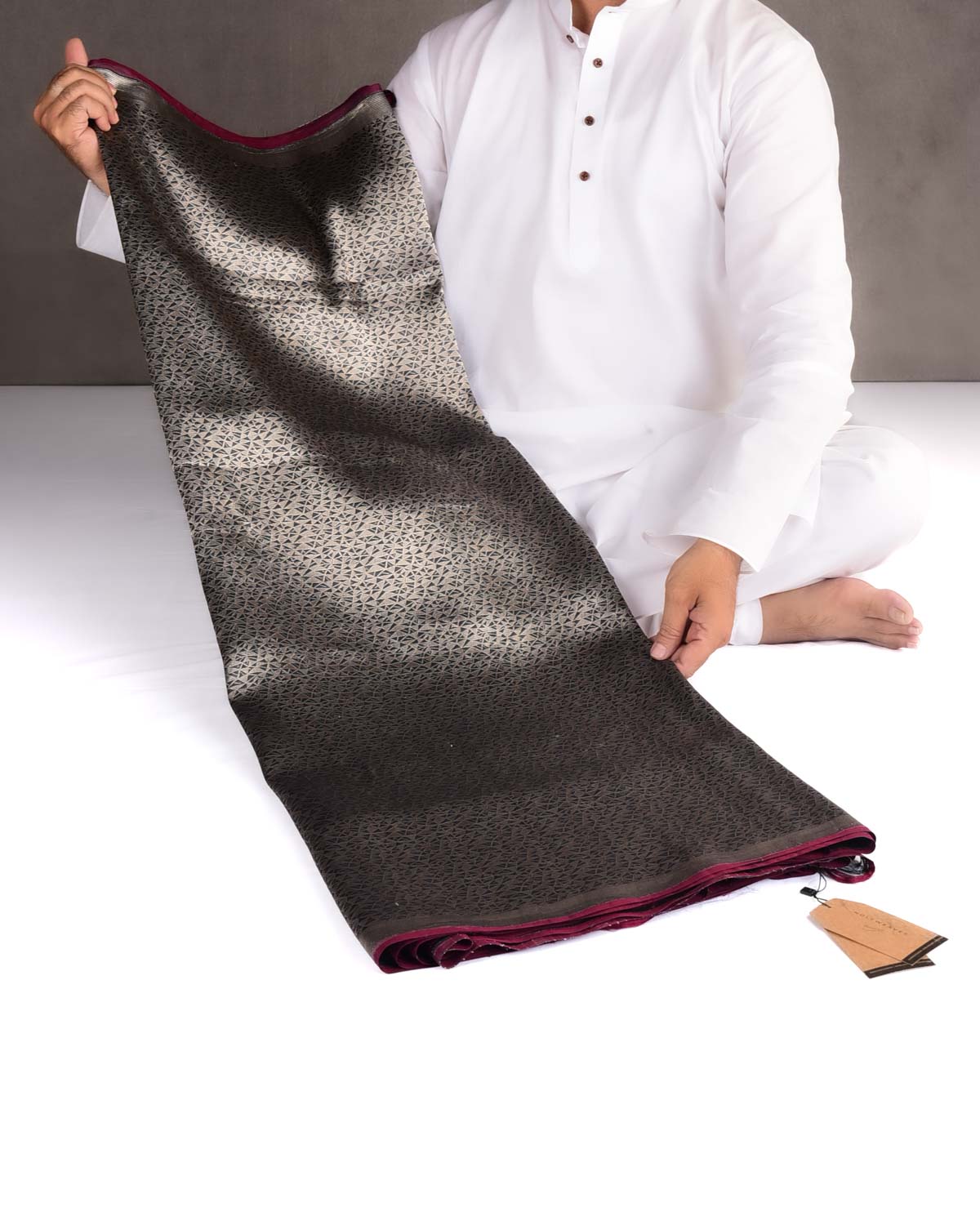 Black Abstract Triangles Geometric Brocade Handwoven Katan Silk Banarasi Saree