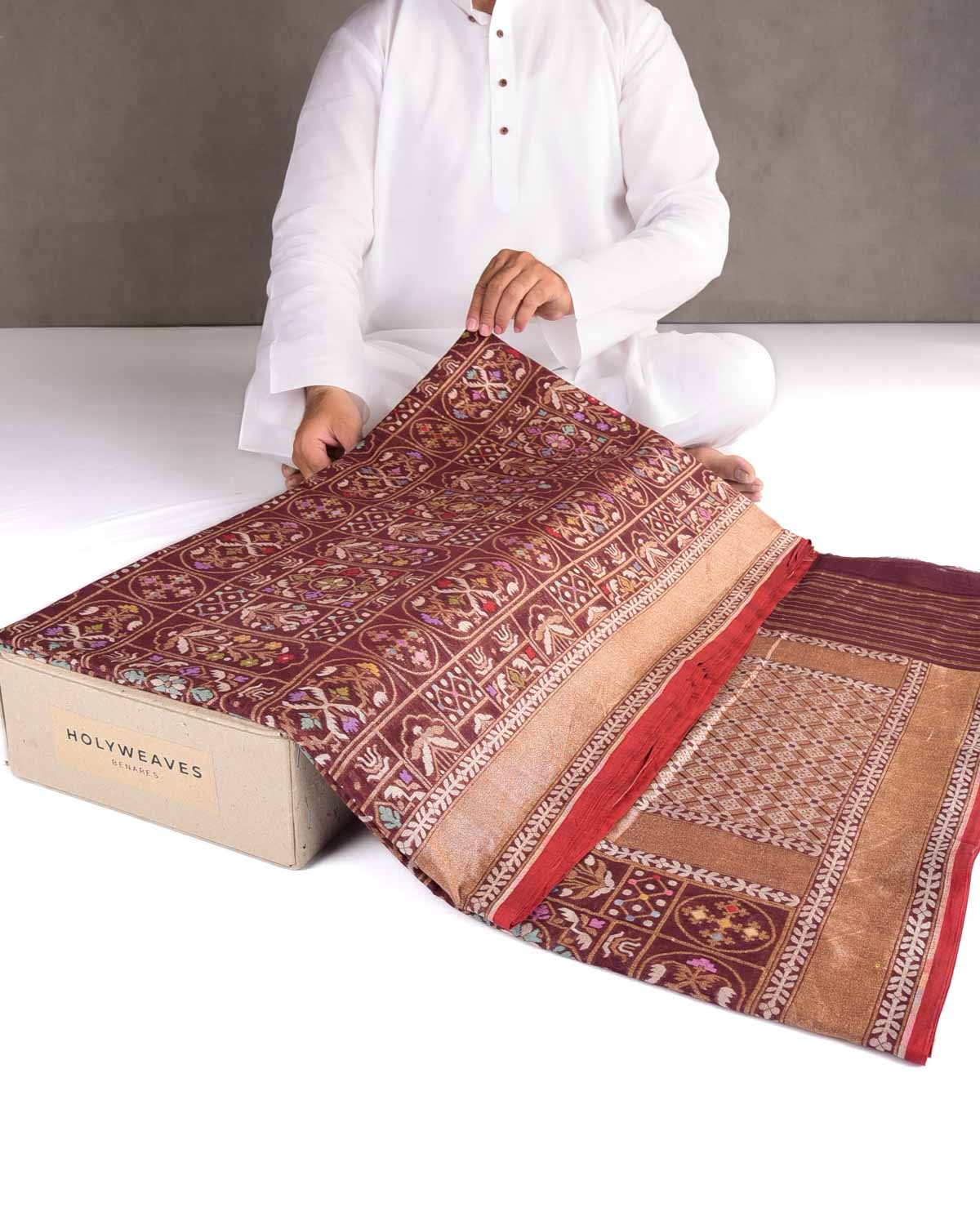 Brown Mrinalambari Resham And Zari Jamdani Ektara Cutwork Brocade Handwoven Cotton Banarasi Saree