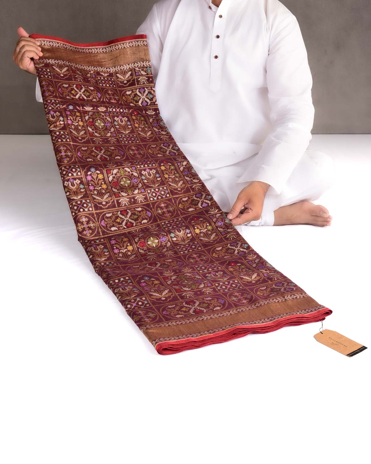 Brown Mrinalambari Resham And Zari Jamdani Ektara Cutwork Brocade Handwoven Cotton Banarasi Saree