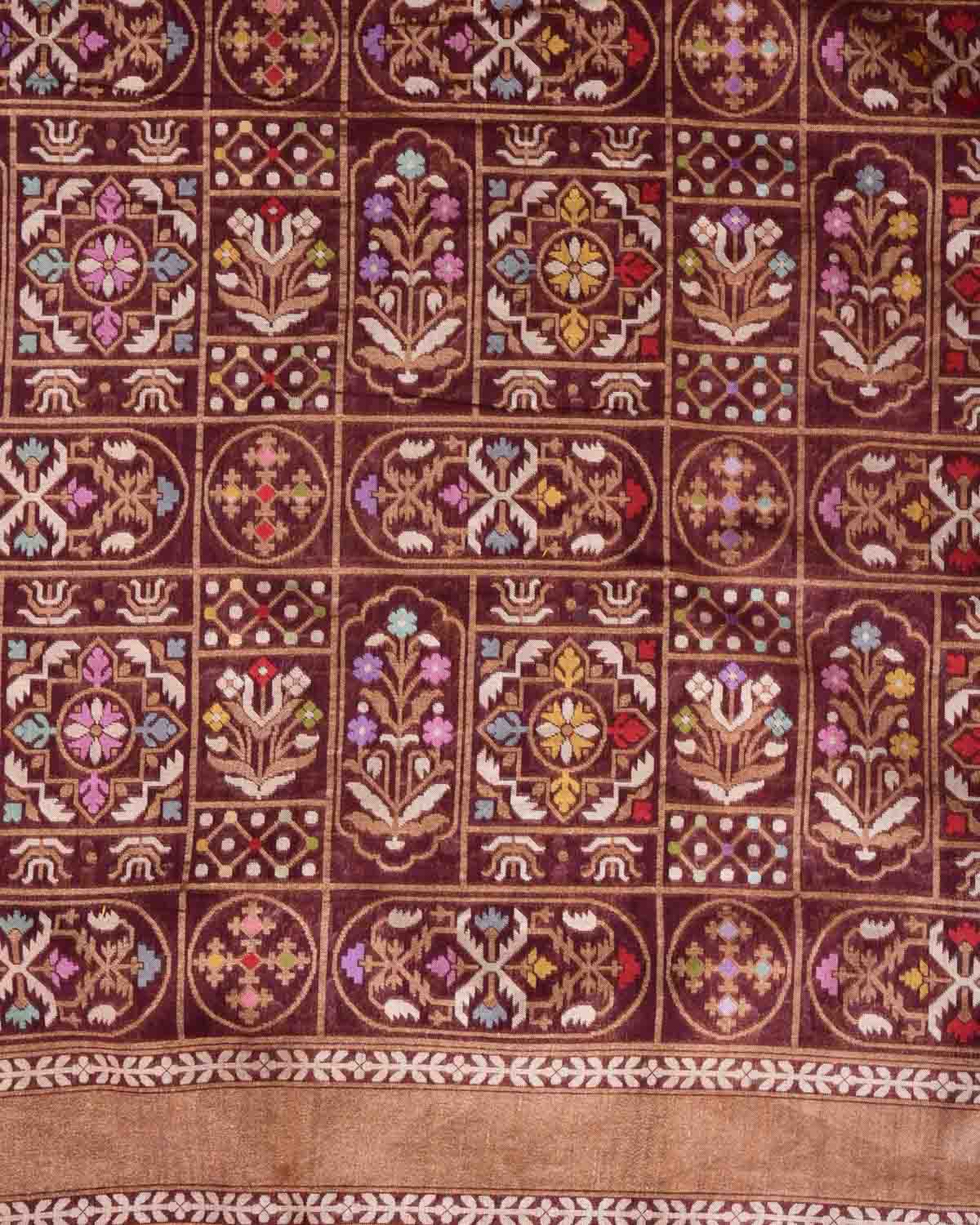 Brown Mrinalambari Resham And Zari Jamdani Ektara Cutwork Brocade Handwoven Cotton Banarasi Saree