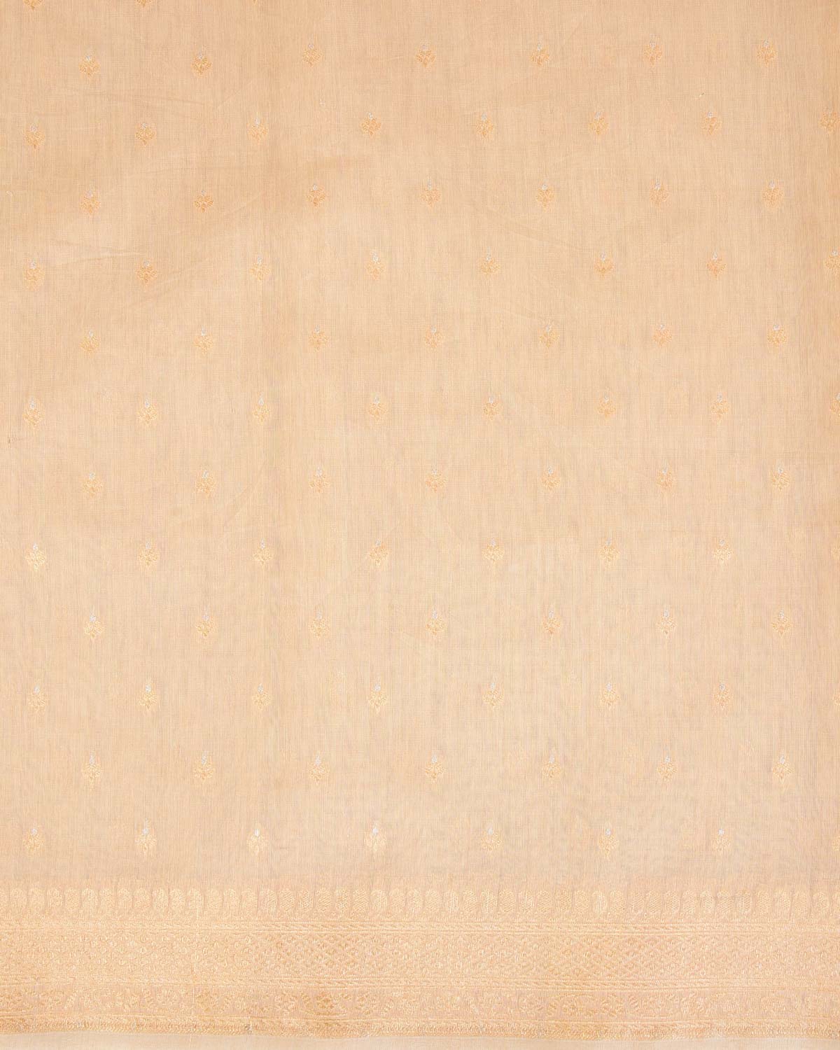 Beige Gold & Silver Zari Buti Cutwork Brocade Woven Cotton Silk Banarasi Saree