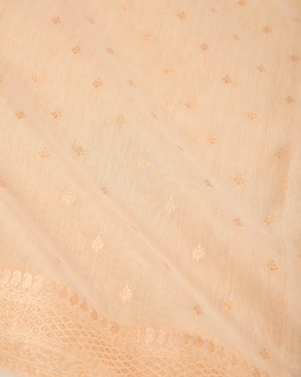 Beige Gold & Silver Zari Buti Cutwork Brocade Woven Cotton Silk Banarasi Saree