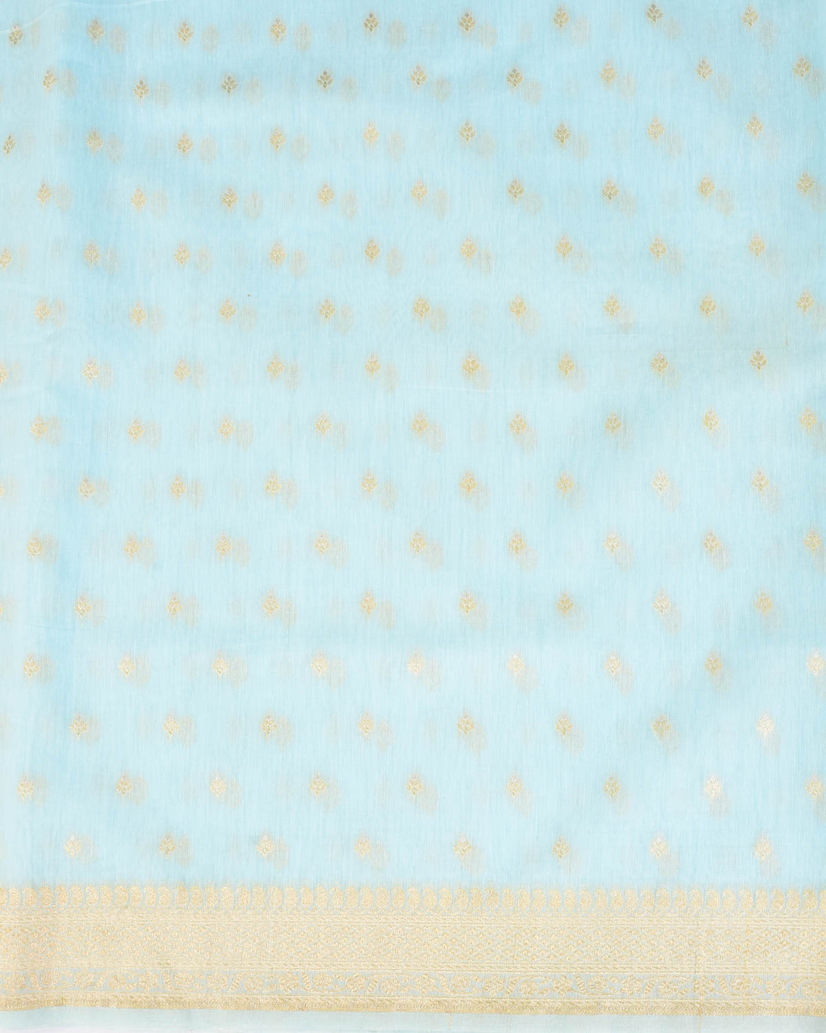 Ferozi Gold & Silver Zari Buti Cutwork Brocade Woven Cotton Silk Banarasi Saree