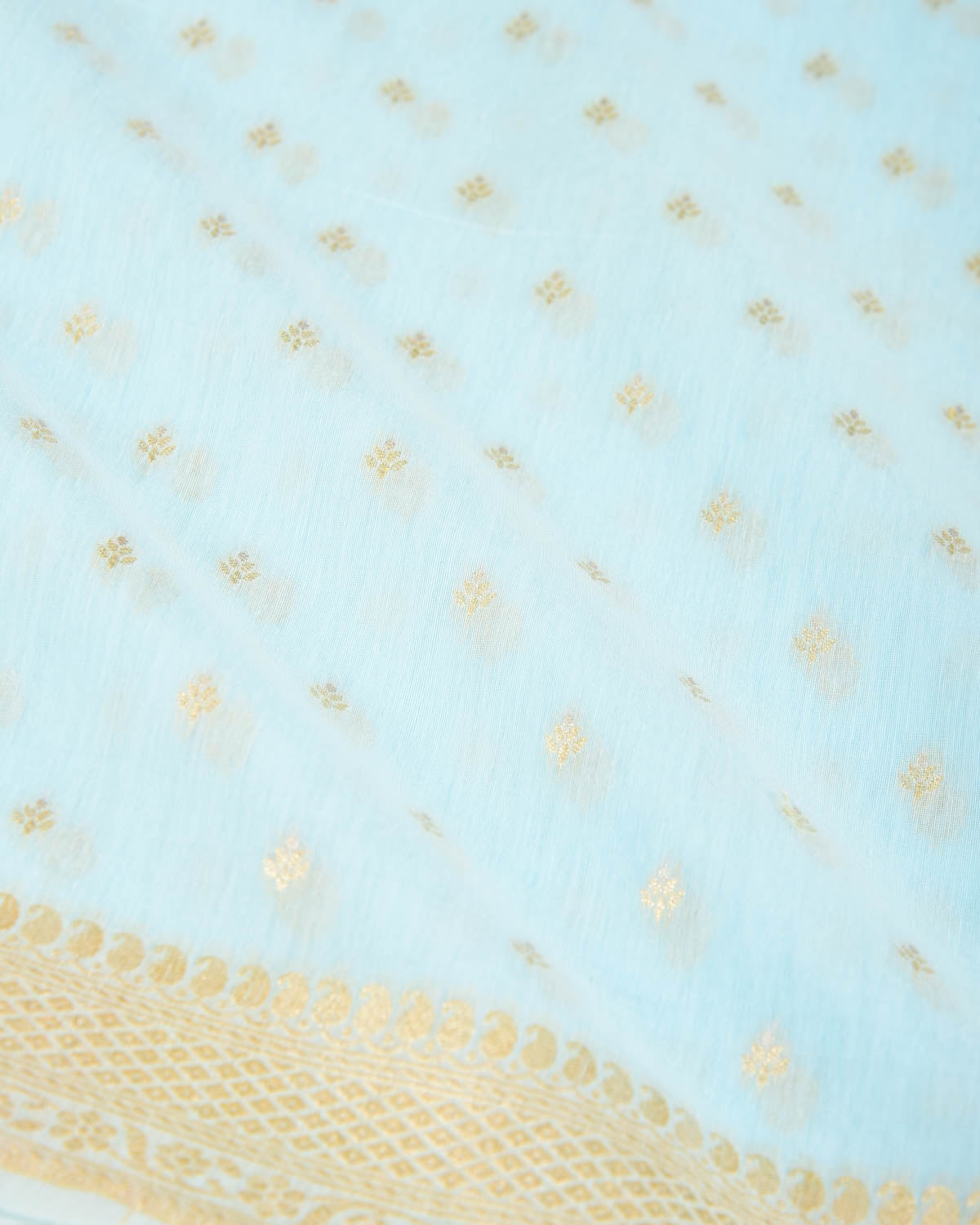 Ferozi Gold & Silver Zari Buti Cutwork Brocade Woven Cotton Silk Banarasi Saree