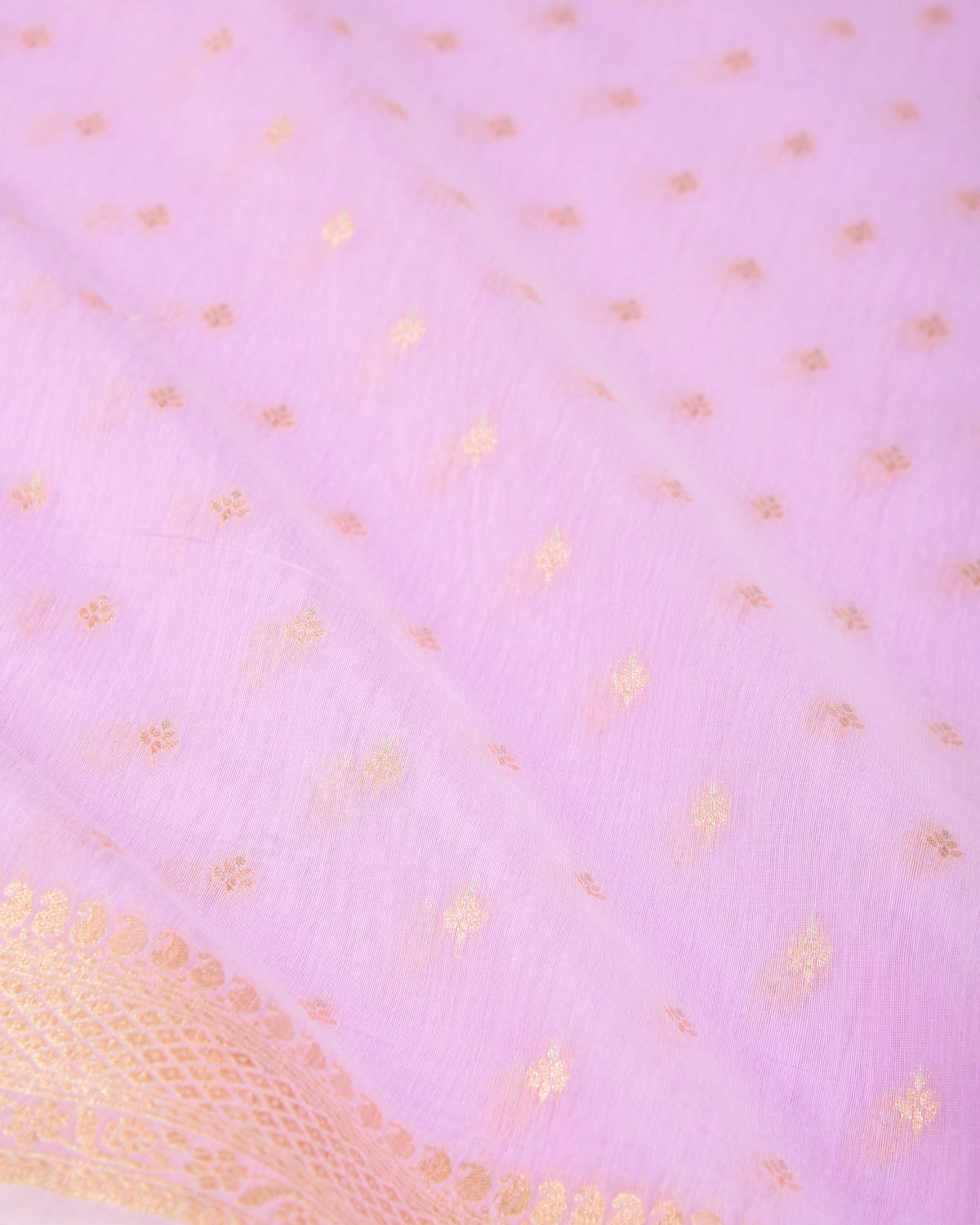 Mauve Gold & Silver Zari Buti Cutwork Brocade Woven Cotton Silk Banarasi Saree