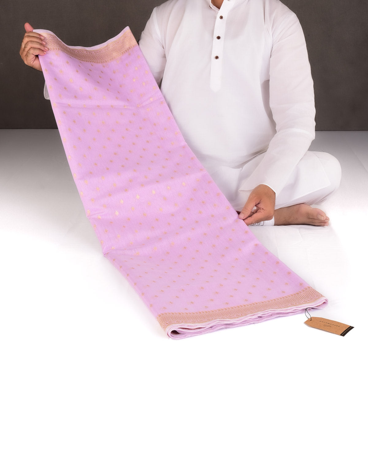 Mauve Gold & Silver Zari Buti Cutwork Brocade Woven Cotton Silk Banarasi Saree