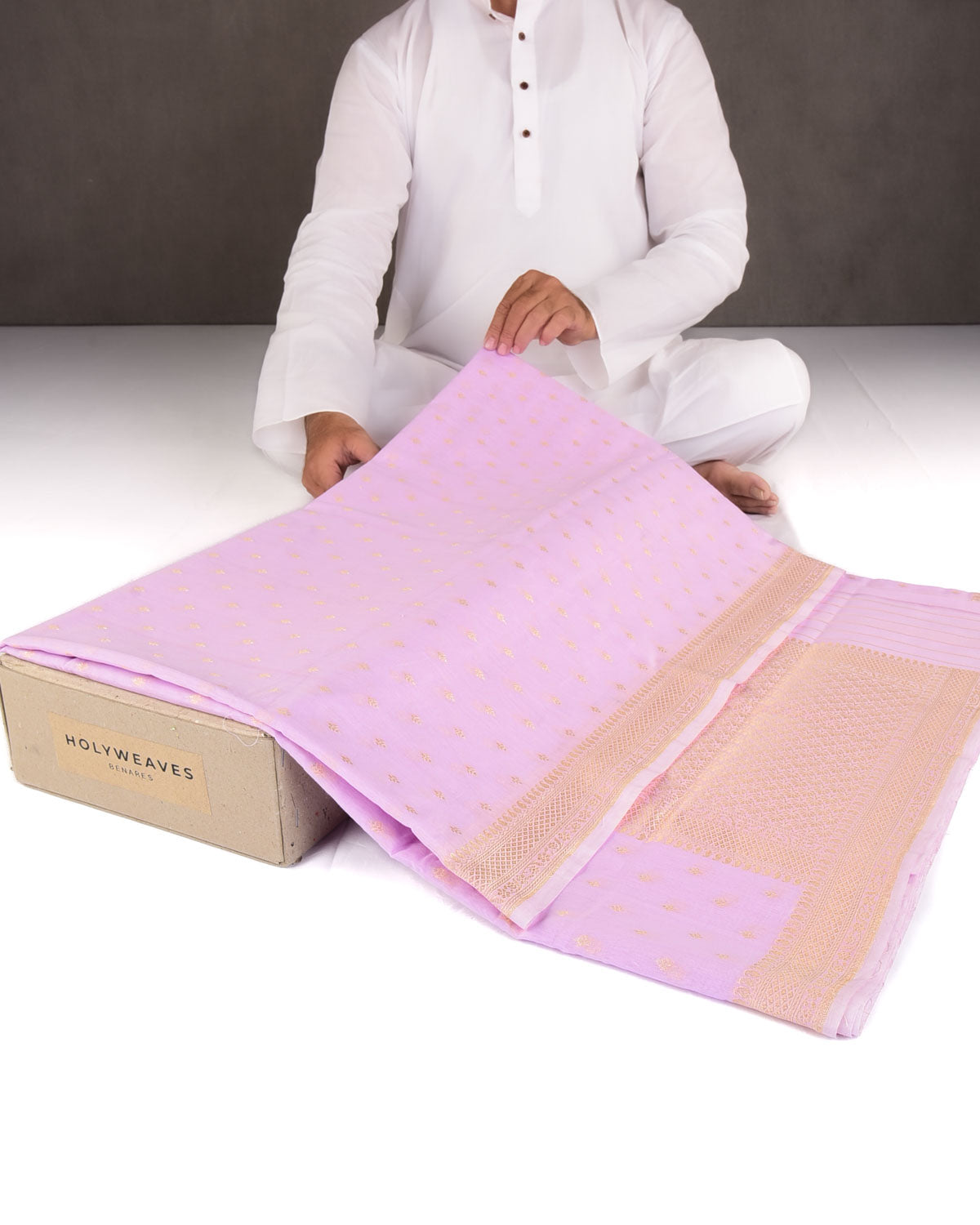Mauve Gold & Silver Zari Buti Cutwork Brocade Woven Cotton Silk Banarasi Saree