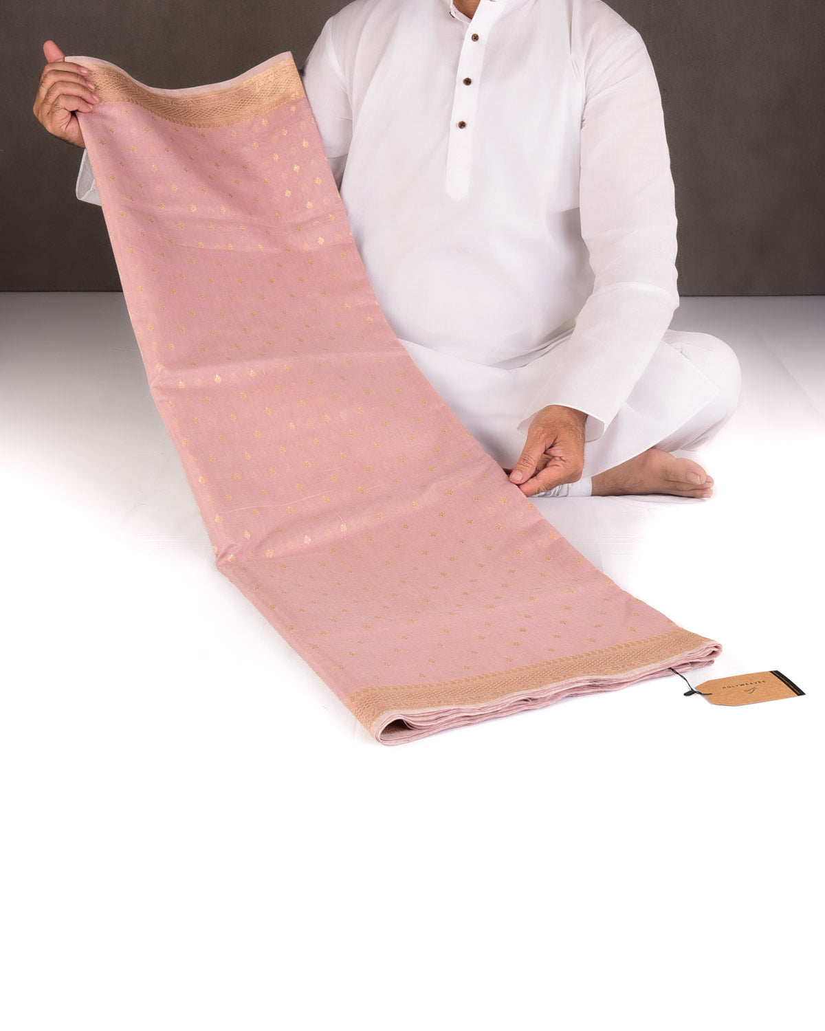 Rosy Brown Gold & Silver Zari Buti Cutwork Brocade Woven Cotton Silk Banarasi Saree