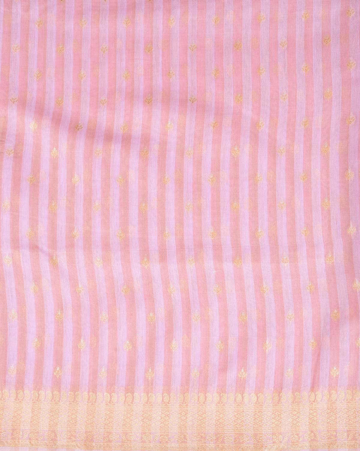 Striped Rosy Brown Gold & Silver Zari Buti Cutwork Brocade Woven Cotton Silk Banarasi Saree