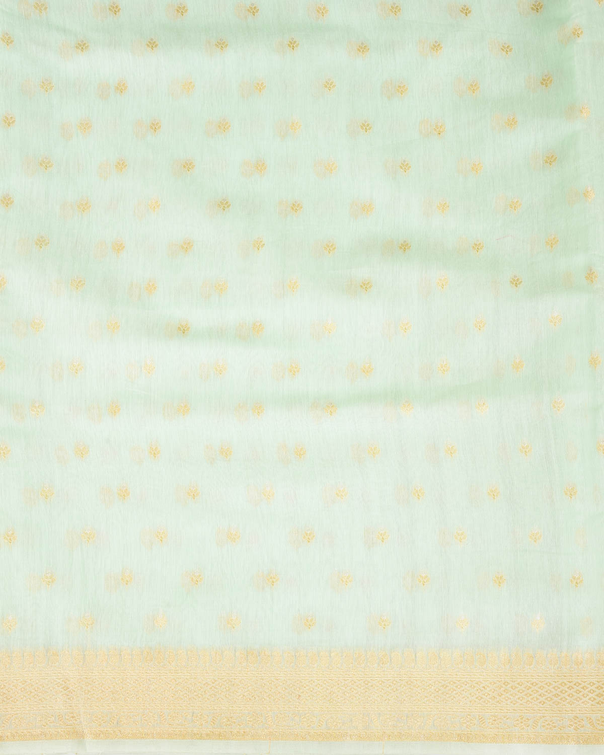 Green Gold & Silver Zari Buti Cutwork Brocade Woven Cotton Silk Banarasi Saree-HolyWeaves