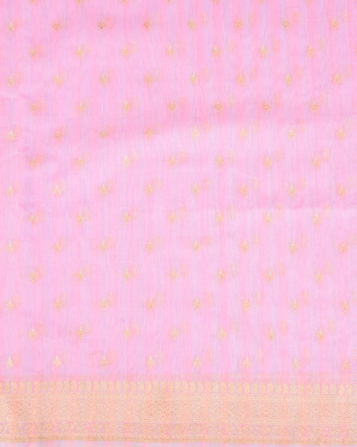 Striped Pink Gold & Silver Zari Buti Cutwork Brocade Woven Cotton Silk Banarasi Saree-HolyWeaves
