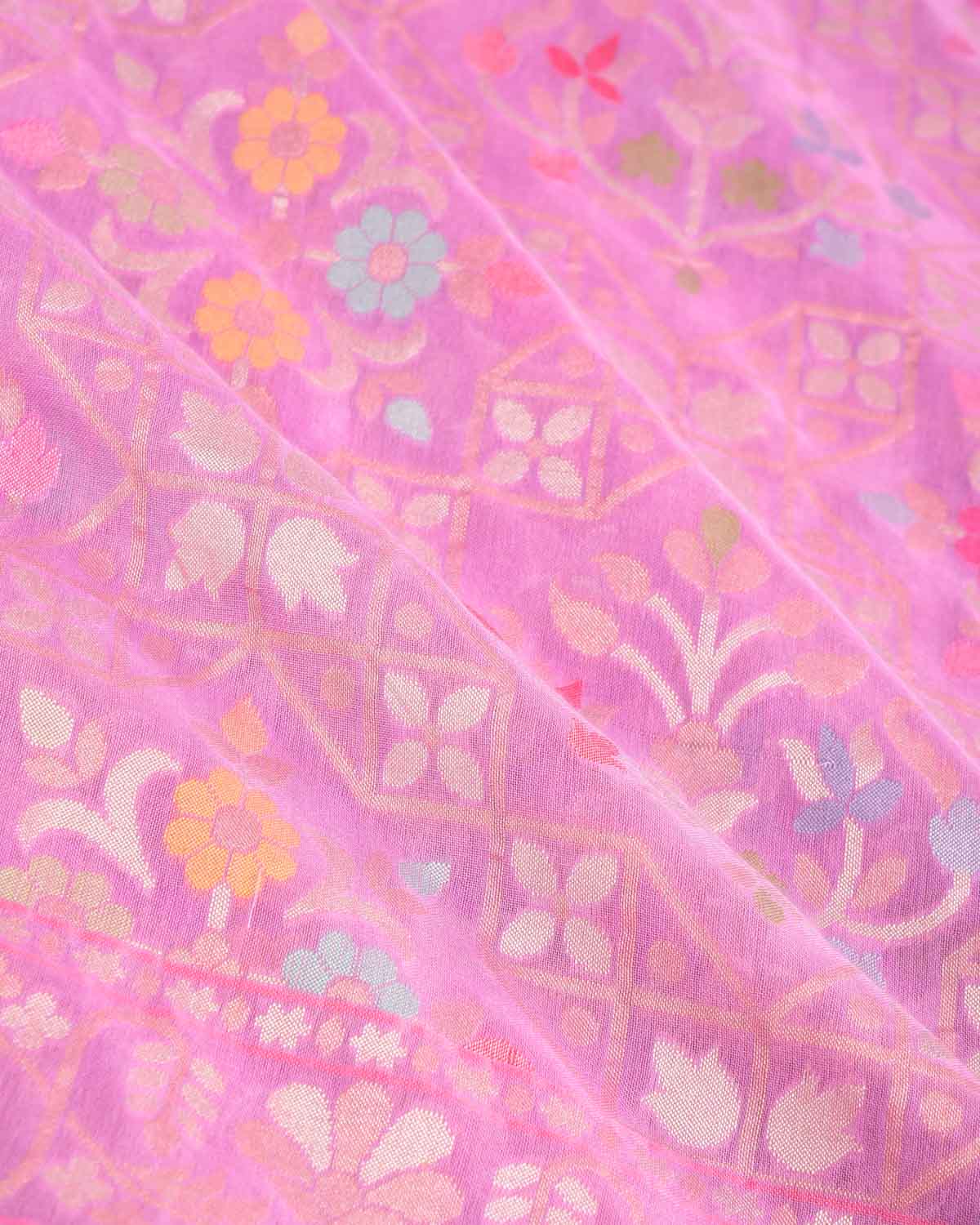 Mauve Padmambari Resham And Zari Jamdani Ektara Cutwork Brocade Handwoven Cotton Banarasi Saree