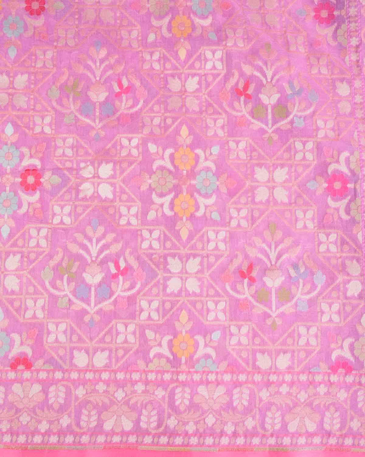 Mauve Padmambari Resham And Zari Jamdani Ektara Cutwork Brocade Handwoven Cotton Banarasi Saree
